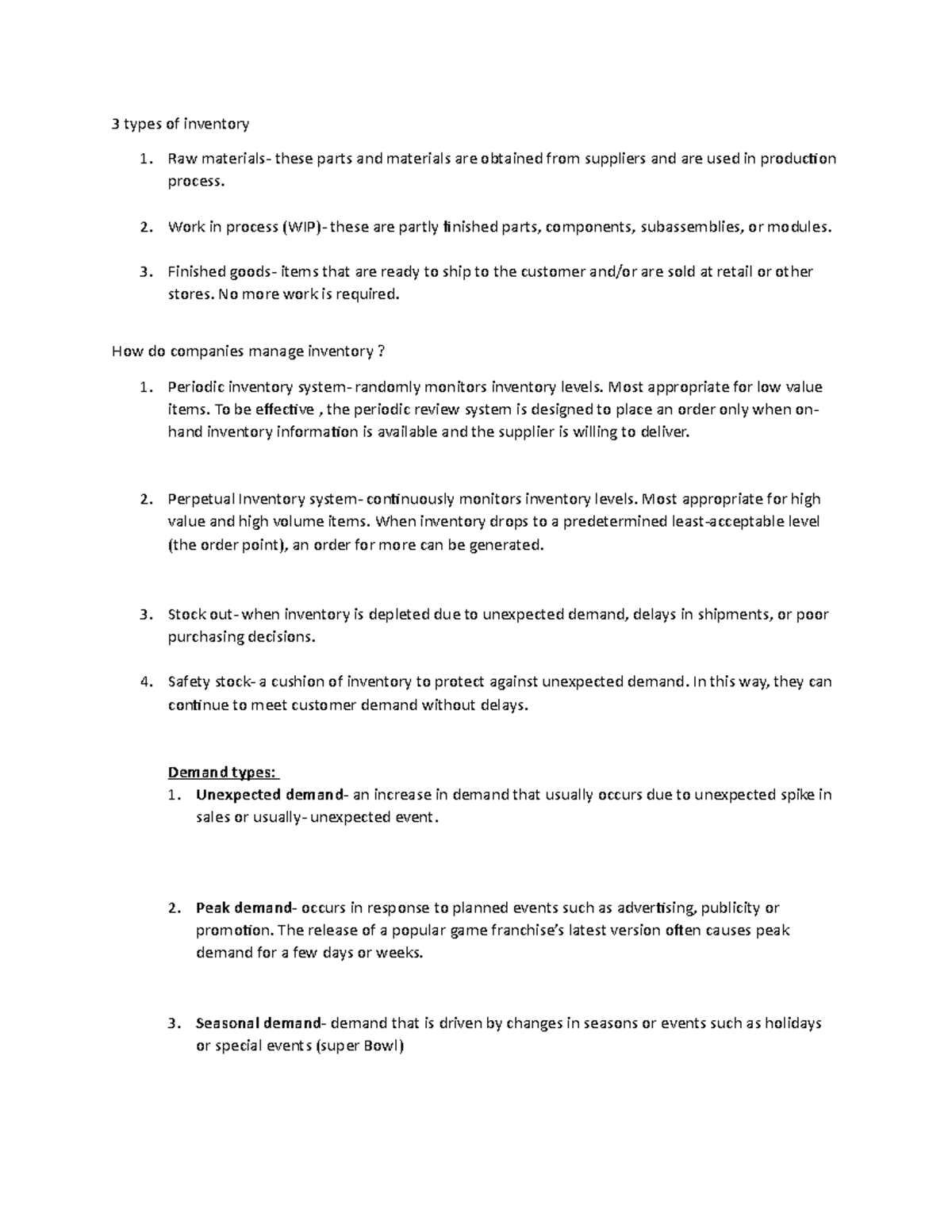 Inventory - Lecture notes 3 - 3 types of inventory Raw materials- these ...