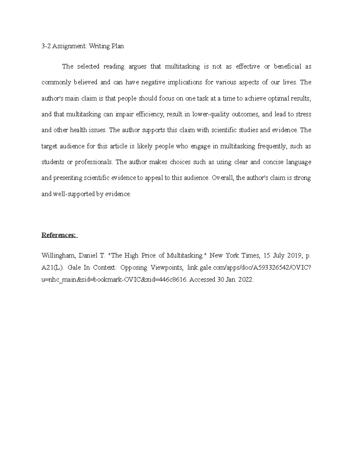ENG 3-2 Assignment Writing Plan-marie - 3-2 Assignment: Writing Plan ...
