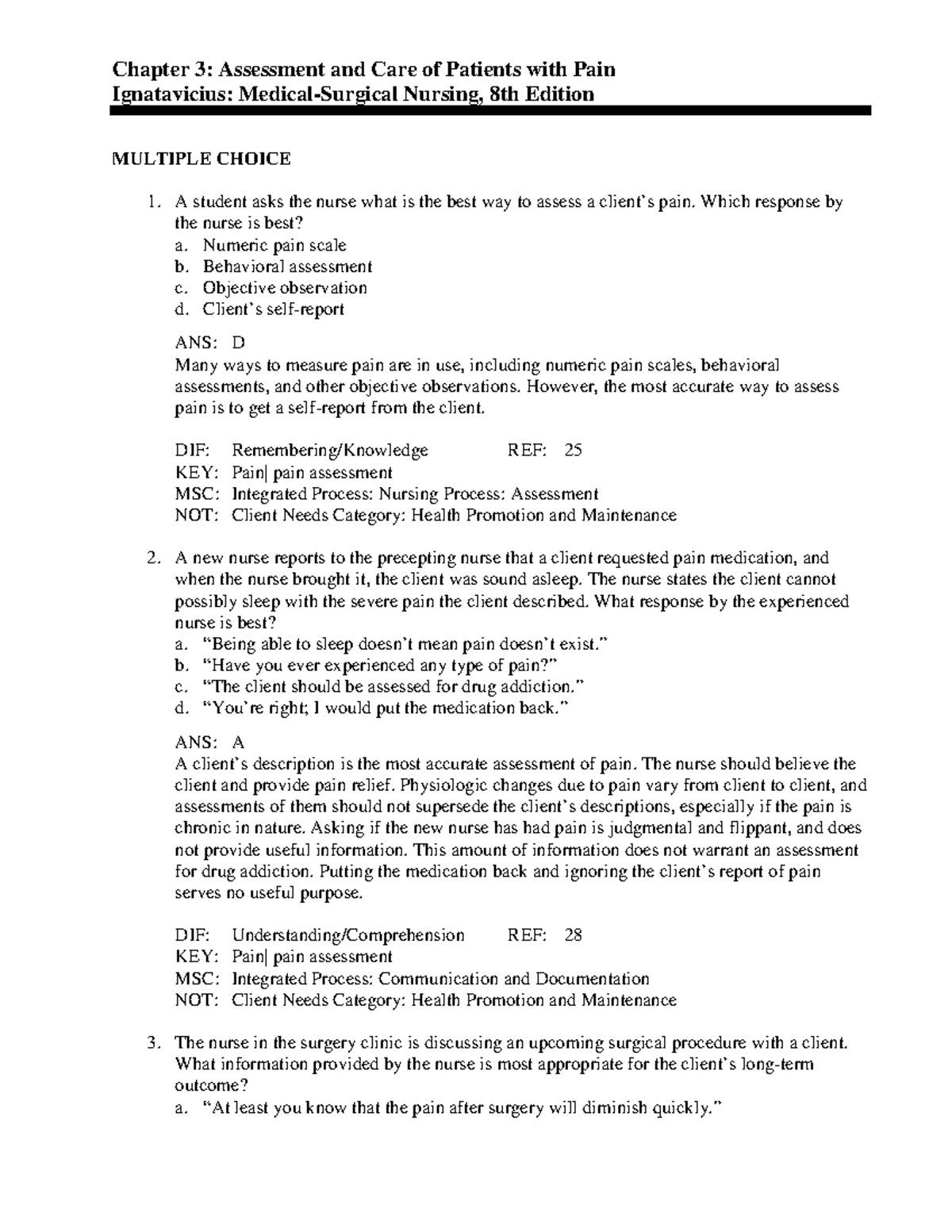 C3 - n/a - Chapter 3: Assessment and Care of Patients with Pain ...