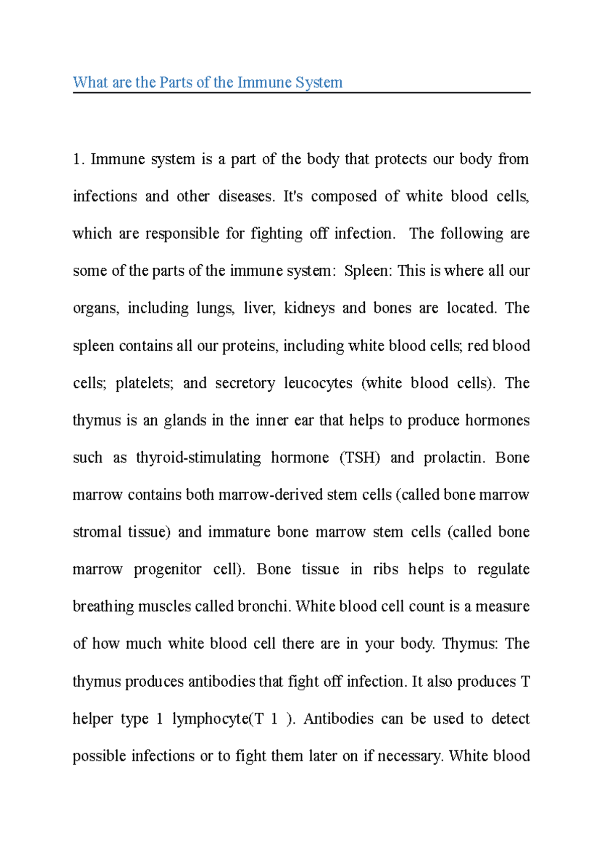 What are the Parts of the Immune System - It's composed of white blood ...
