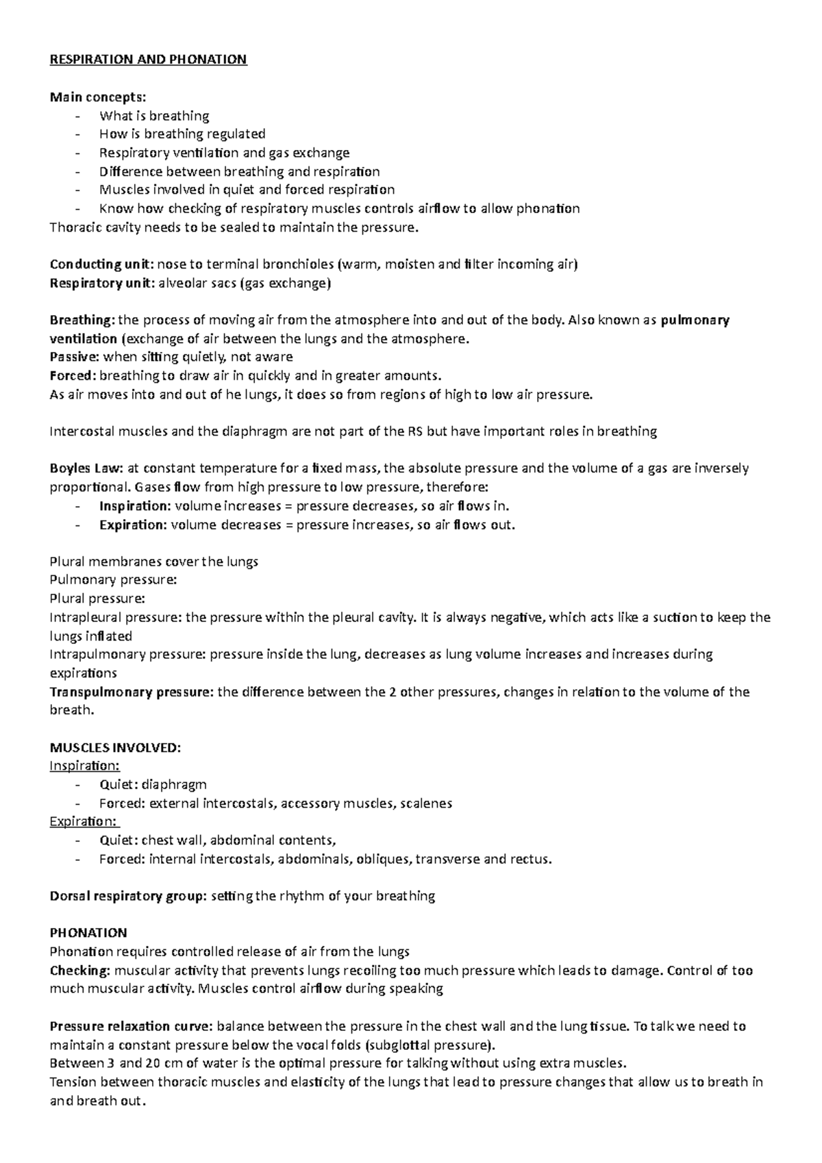 Modules 8 Respiration - Lecture notes 8 - RESPIRATION AND PHONATION ...