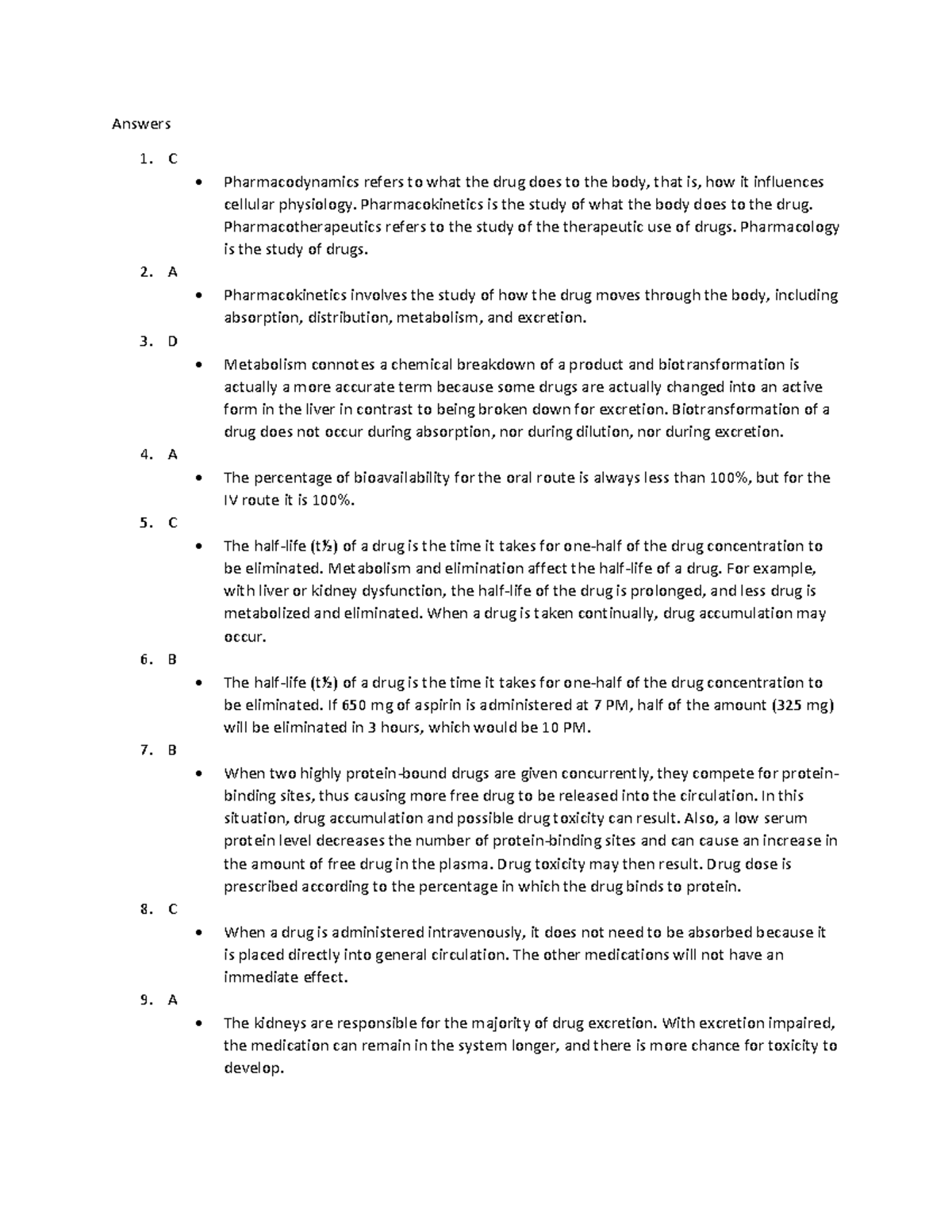 Test+1+review+answers - Answers 1. C - Pharmacodynamics refers to what ...
