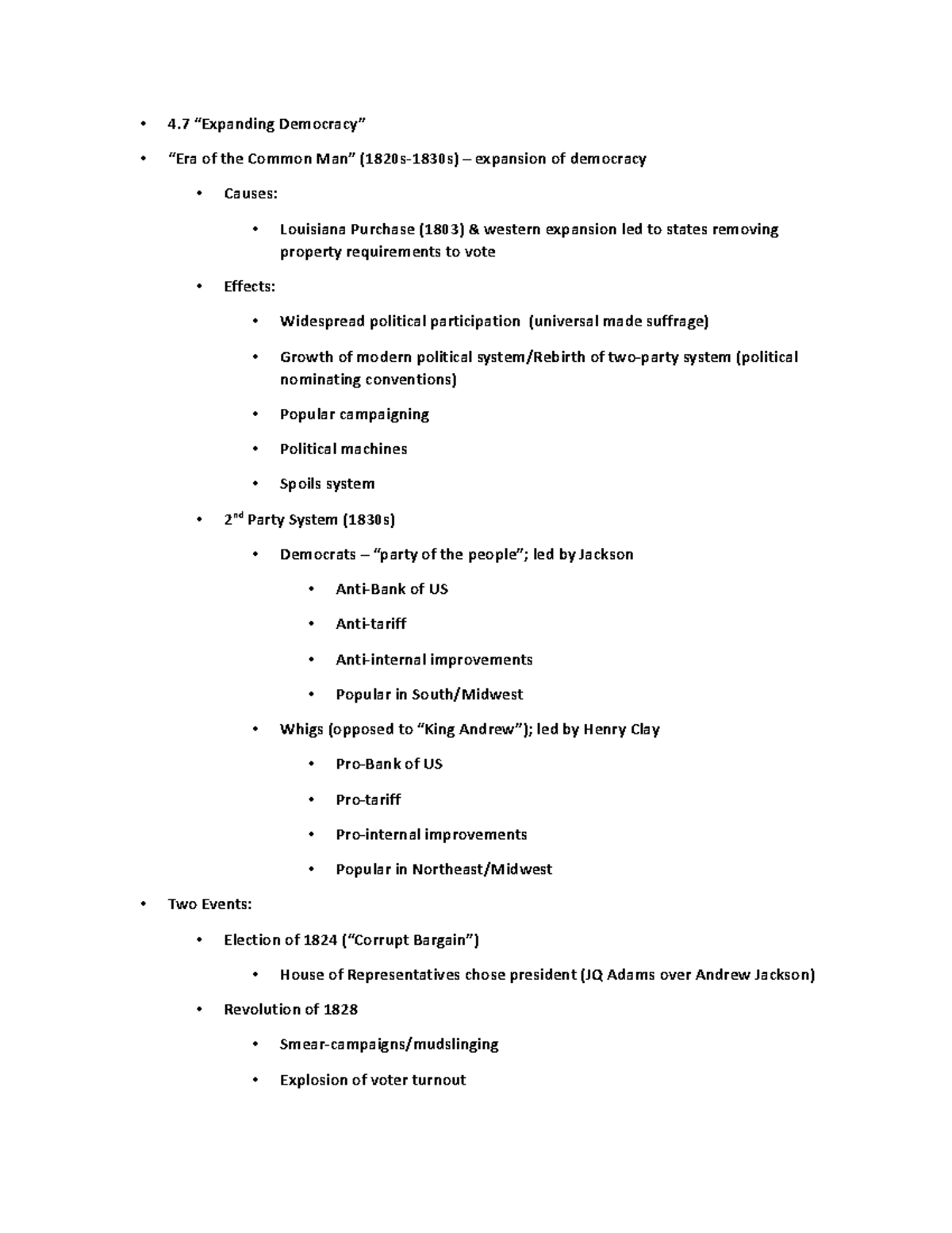 Apush Notes Topics 4 4 “Expanding Democracy” “Era of the Common Man” (1820s1830s