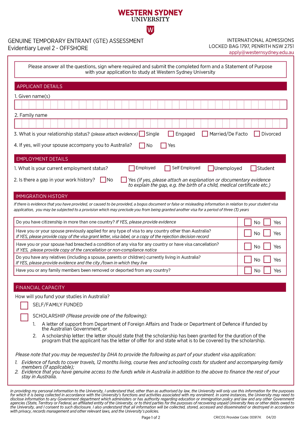 GTE Assessment Blank - Please answer all the questions, sign where ...