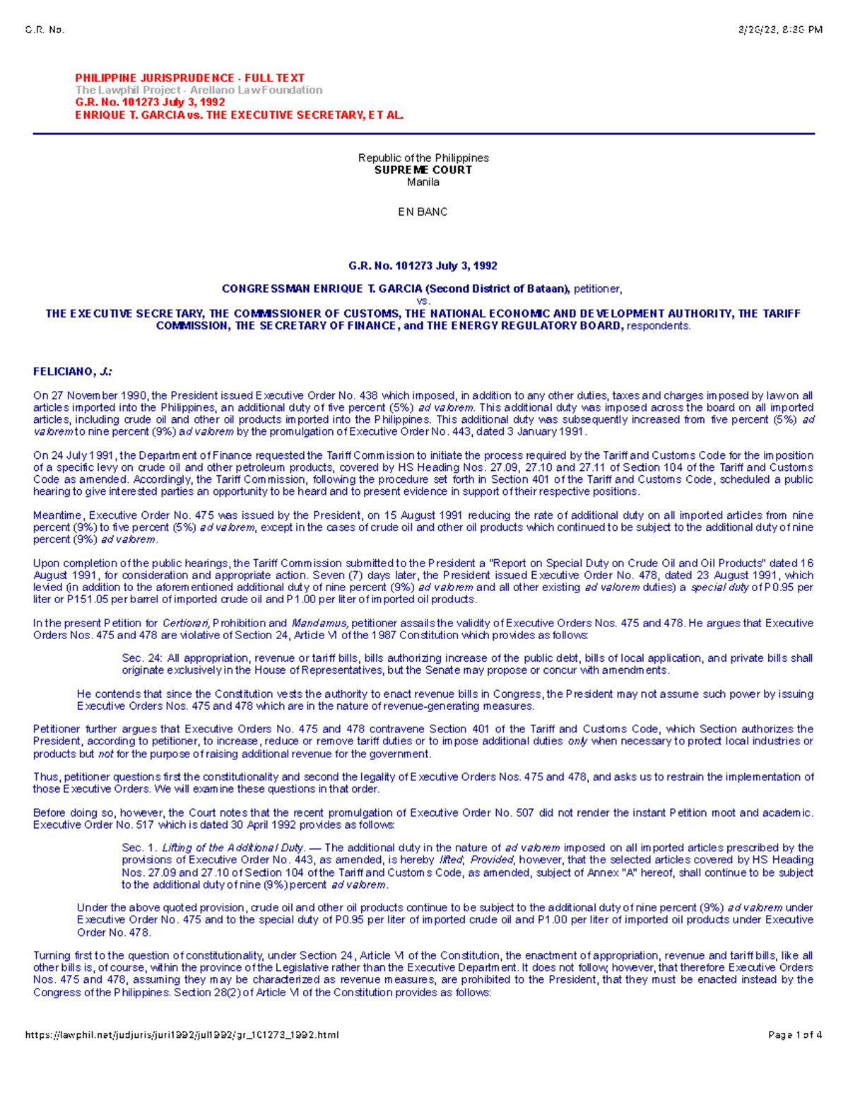 Garcia V Executive Secretary - PHILIPPINE JURISPRUDENCE - FULL TEXT The ...