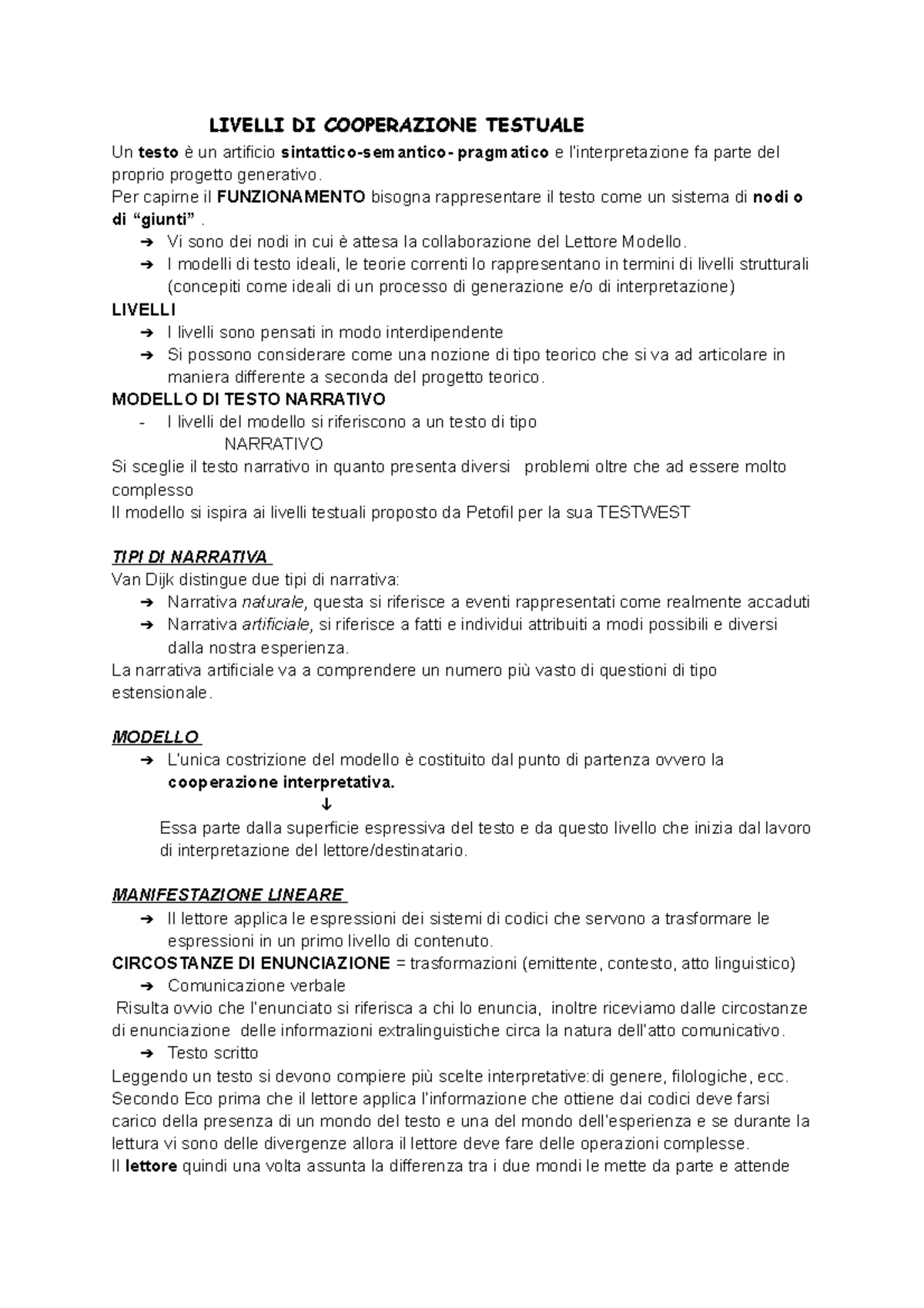 Livelli di Cooperazione Testuale LIVELLI DI COOPERAZIONE TESTUALE Un