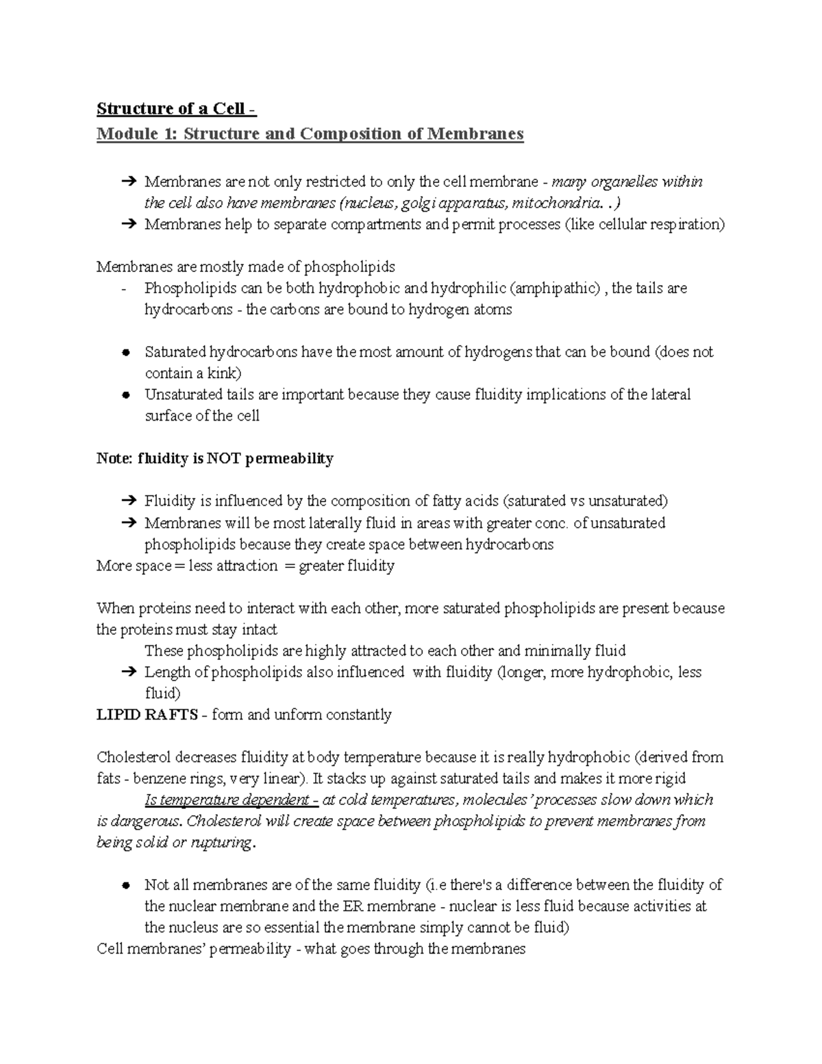 Bio1a03 theme 1 review lecture notes - Structure of a Cell - Module 1 ...