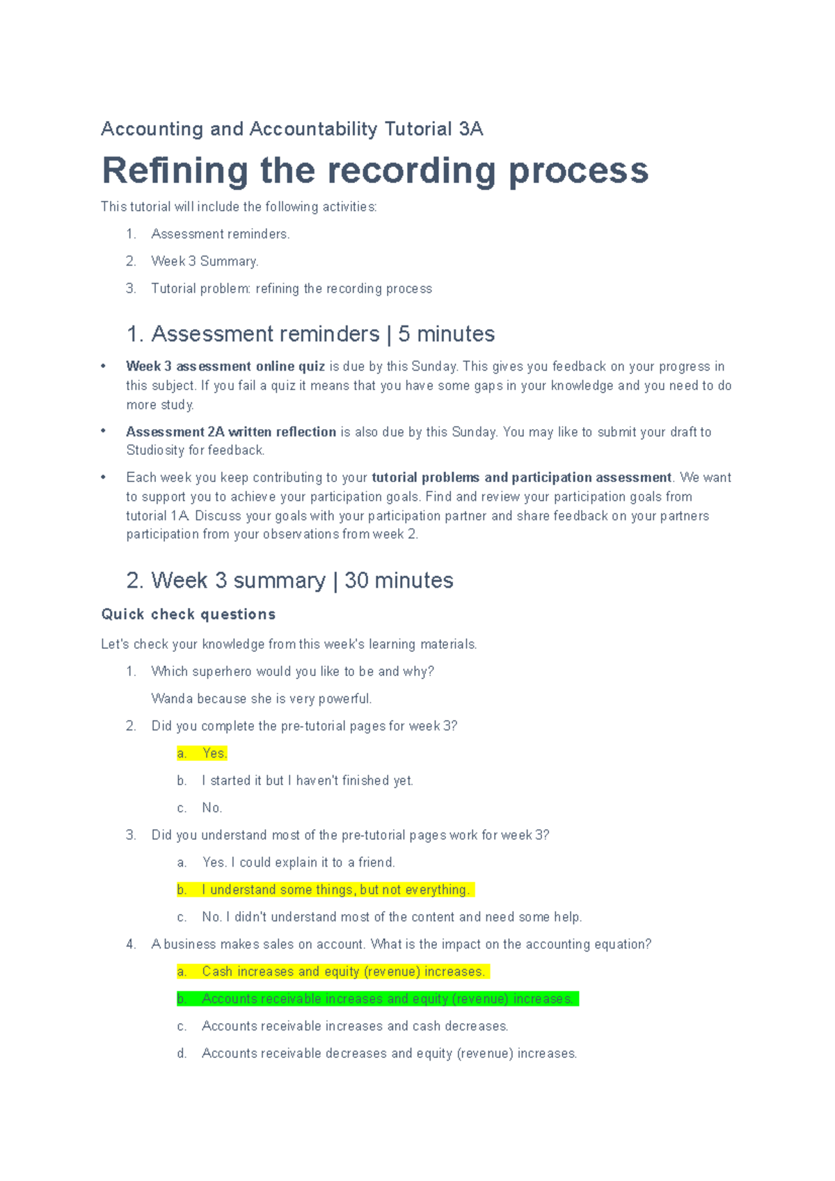 BACC011 Tutorial 3A - Accounting and Accountability Tutorial 3A ...