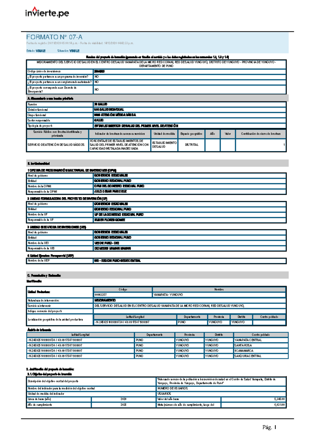 C.S. Yanapa - Nombre del proyecto de inversión (generada en función al ...