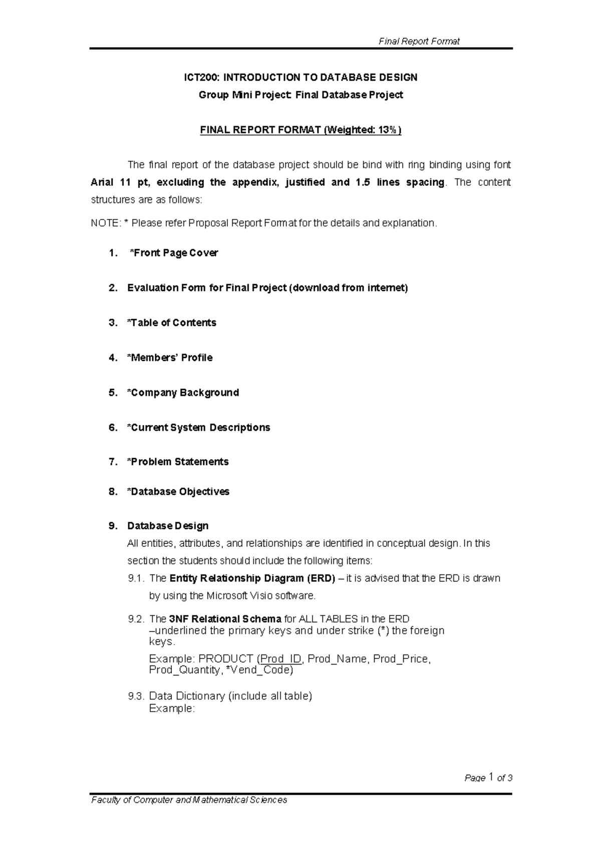 Final Report Format ICT200 - Final Report Format Page 1 of 3 Faculty of ...