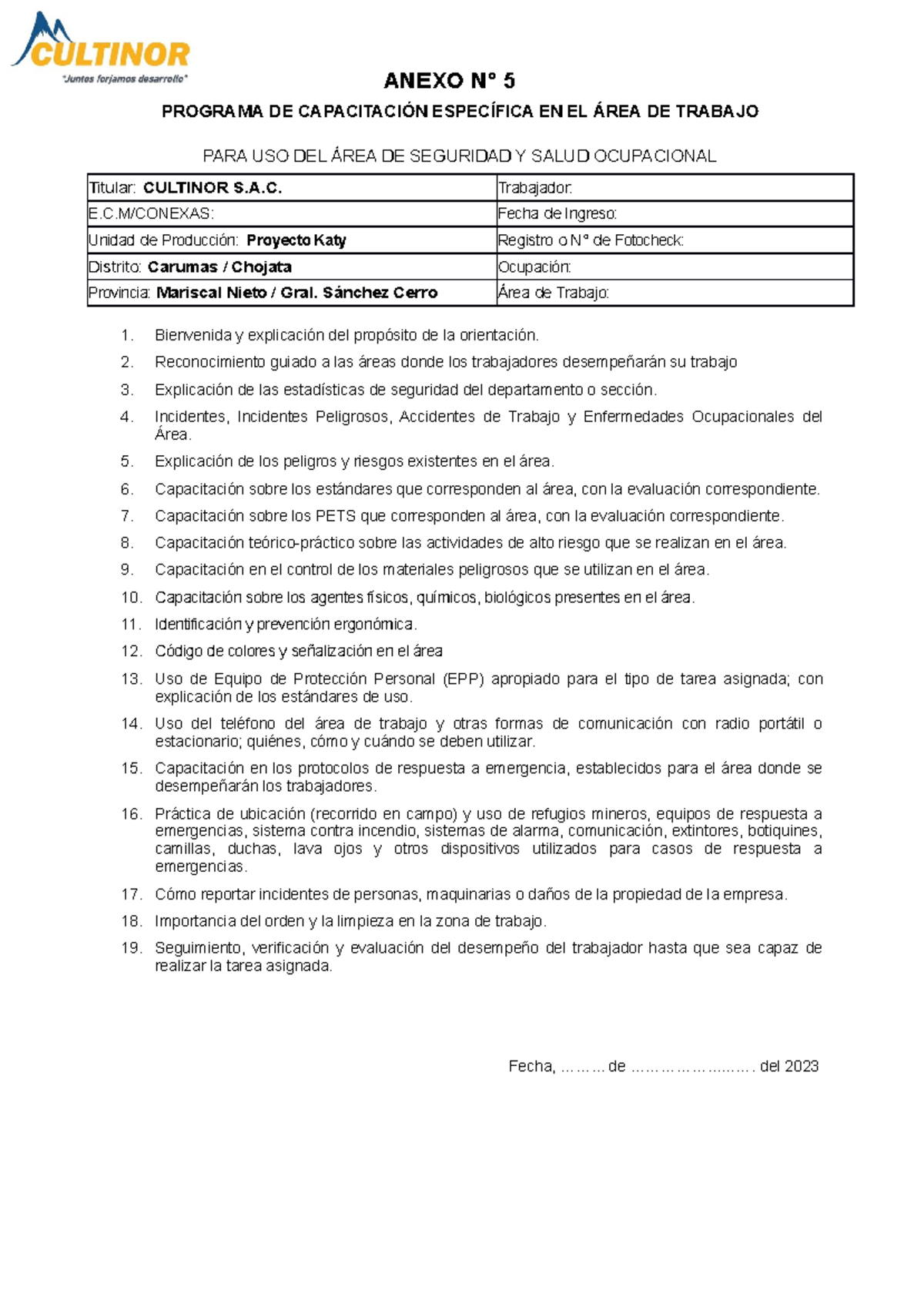 Anexo 05 Documentos Anexo N° 5 Programa De CapacitaciÓn EspecÍfica En El Área De Trabajo 5050