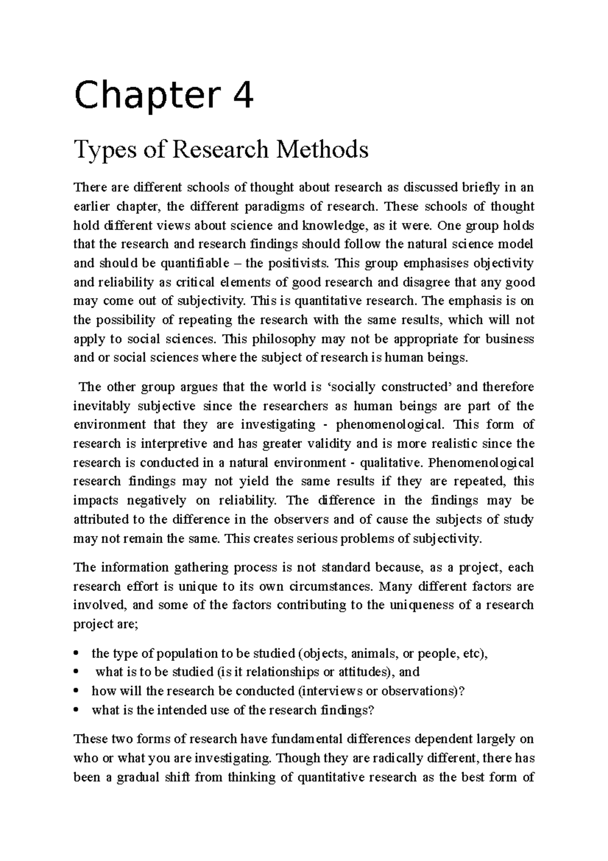 Research Methodology 2022 Lesson 3 Types OF Research Chapter 4 Types