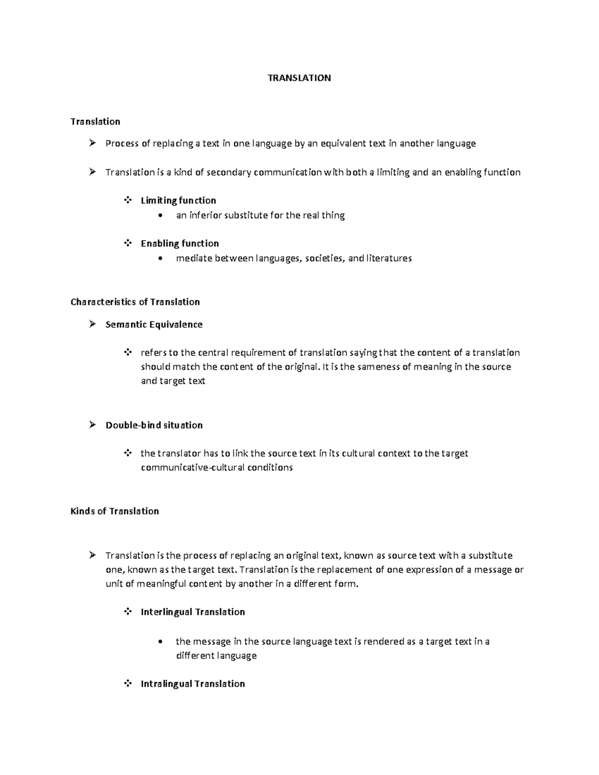 Translation 1 - It is the sameness of meaning in the source and target ...