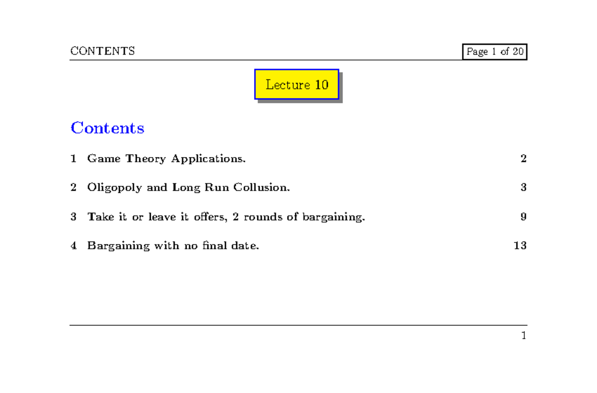 Lecture-10 James Bergin - Contents CONTENTS Page 1 of Lecture 1 Game ...