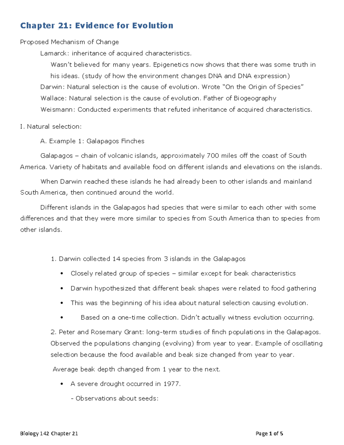 Chapter 21 study guide with notes - Chapter 21: Evidence for Evolution ...