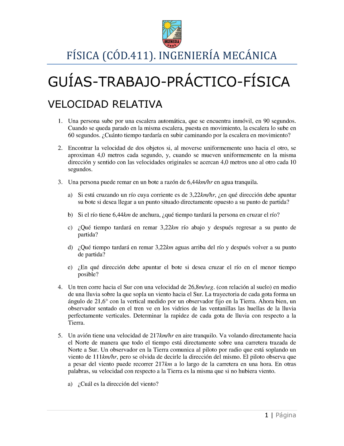 Velocidad Relativa Cantidad DE Movimiento - FÍSICA (CÓD). INGENIERÍA ...