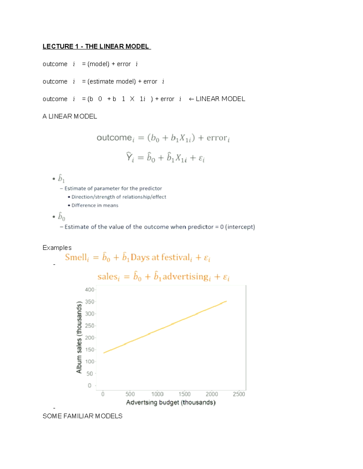 Lectures - Lecture notes All - LECTURE 1 - THE LINEAR MODEL outcome i ...
