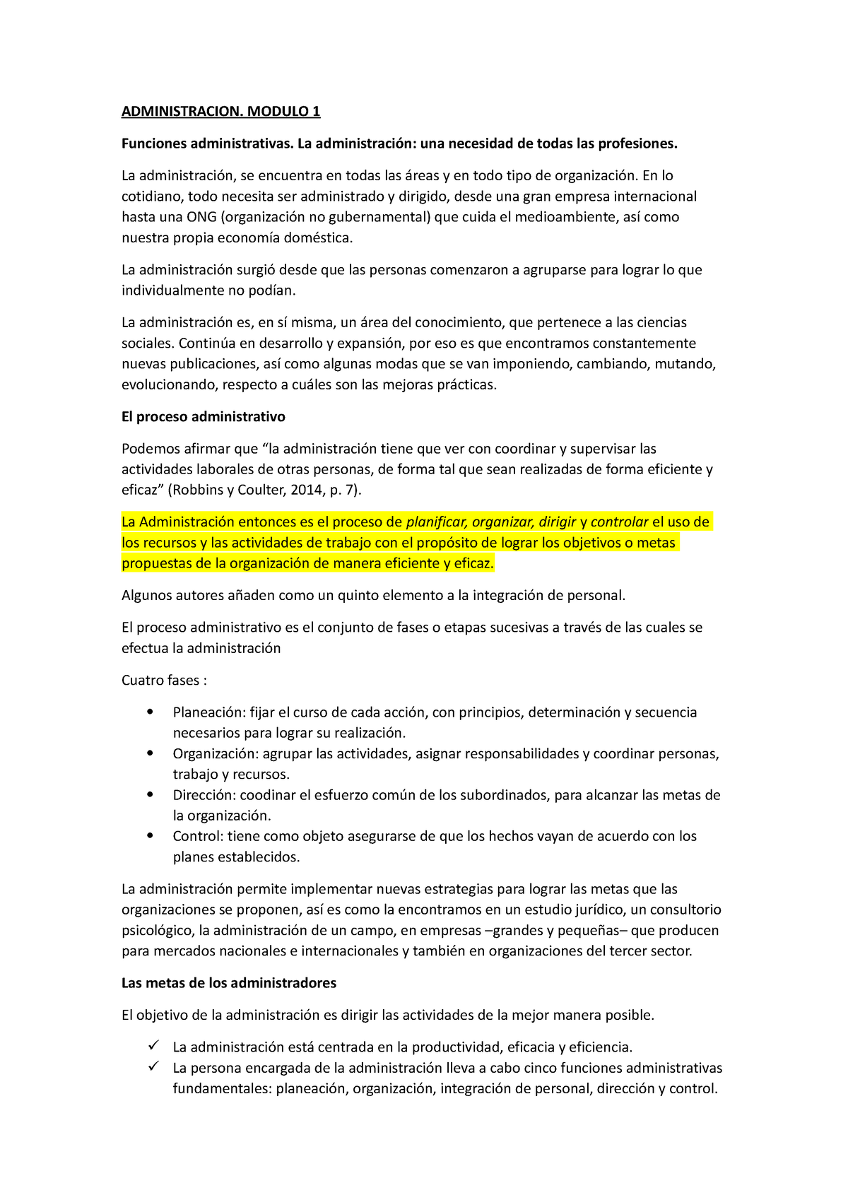 Administracion. Modulo 1 Y 2. Primer Parcial - ADMINISTRACION. MODULO 1 ...