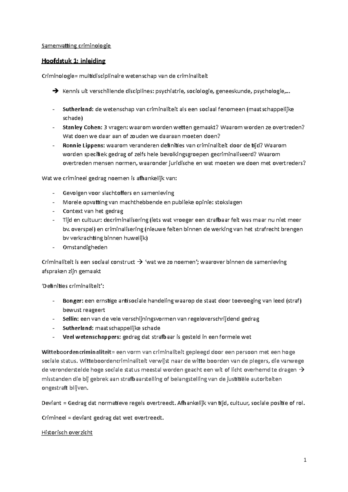 Samenvatting Criminologie - Samenvatting Criminologie Hoofdstuk 1 ...