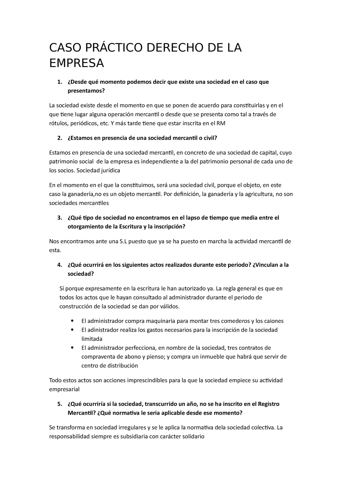 Caso Práctico Derecho De La Empresa Caso PrÁctico Derecho De La Empresa ¿desde Qué Momento 4747