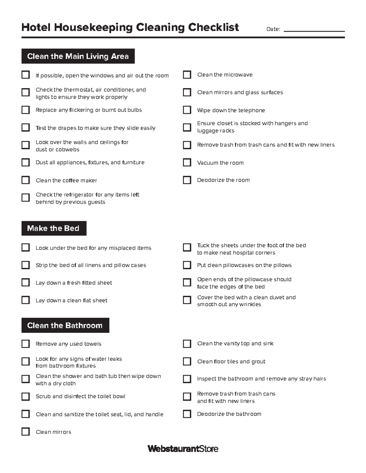 Housekeeping checklist Hotel Housekeeping Cleaning Checklist Clean 