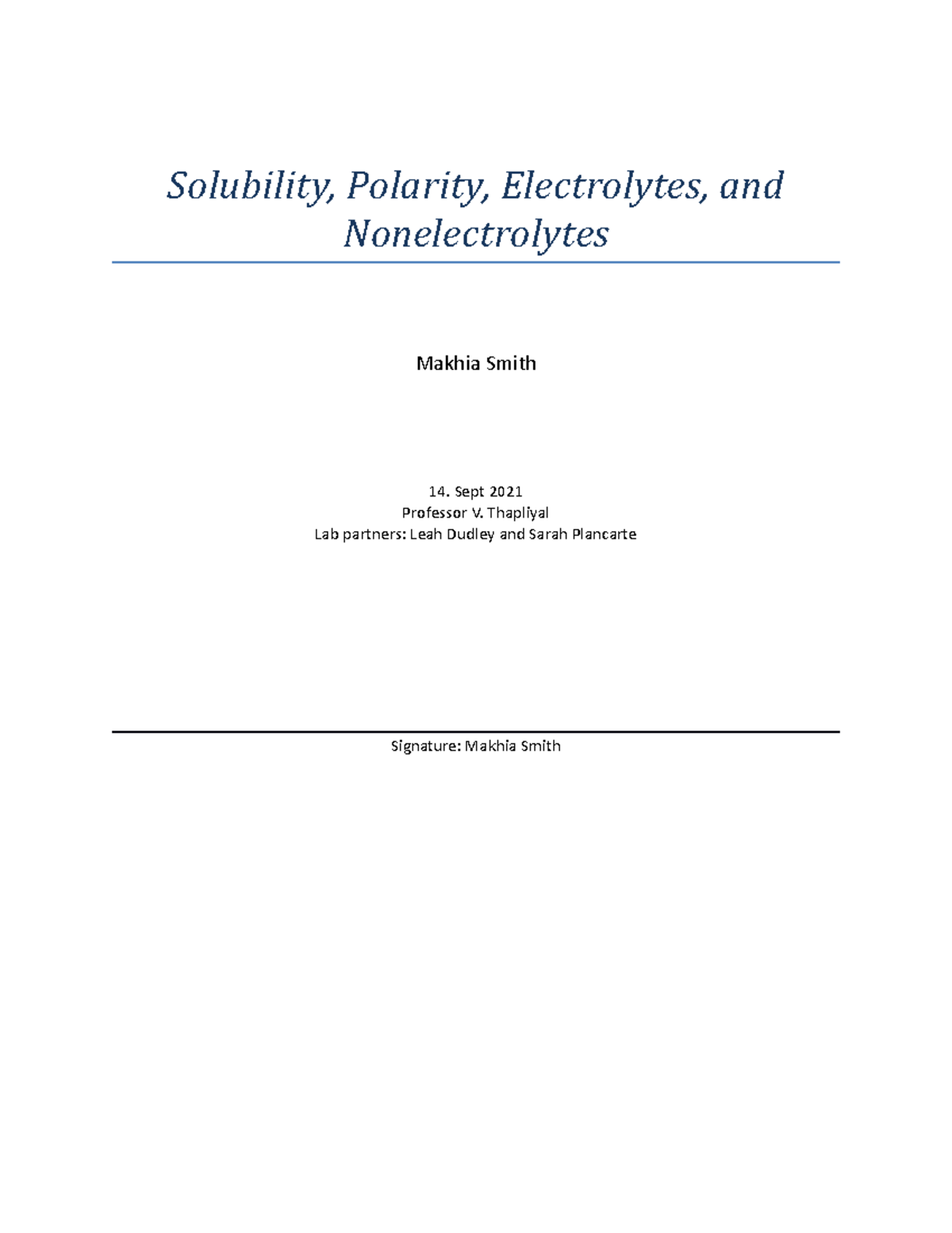 Lab 11 Report (1) Solubility, Polarity, Electrolytes, and