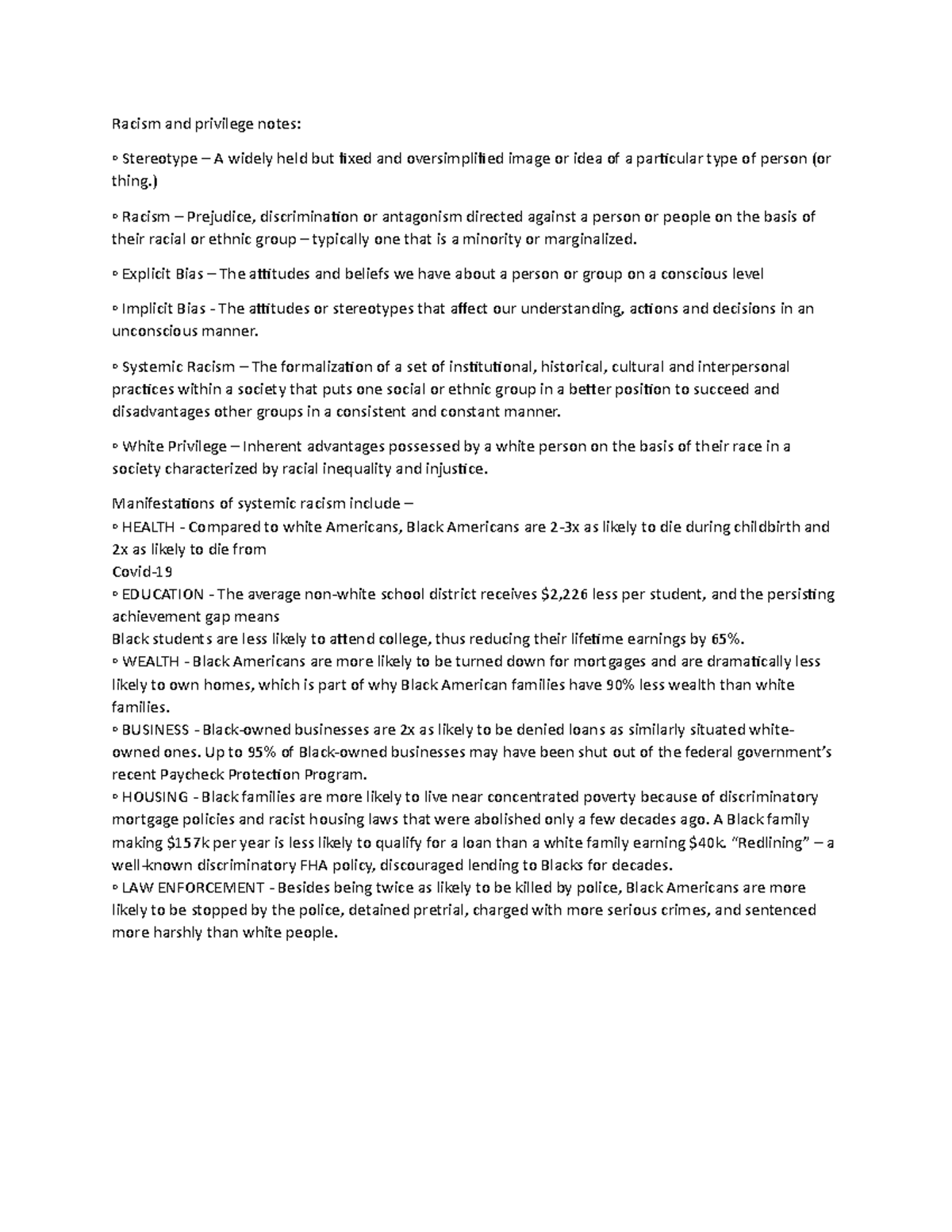 Racism and privilege notes - Racism and privilege notes: Stereotype – A ...