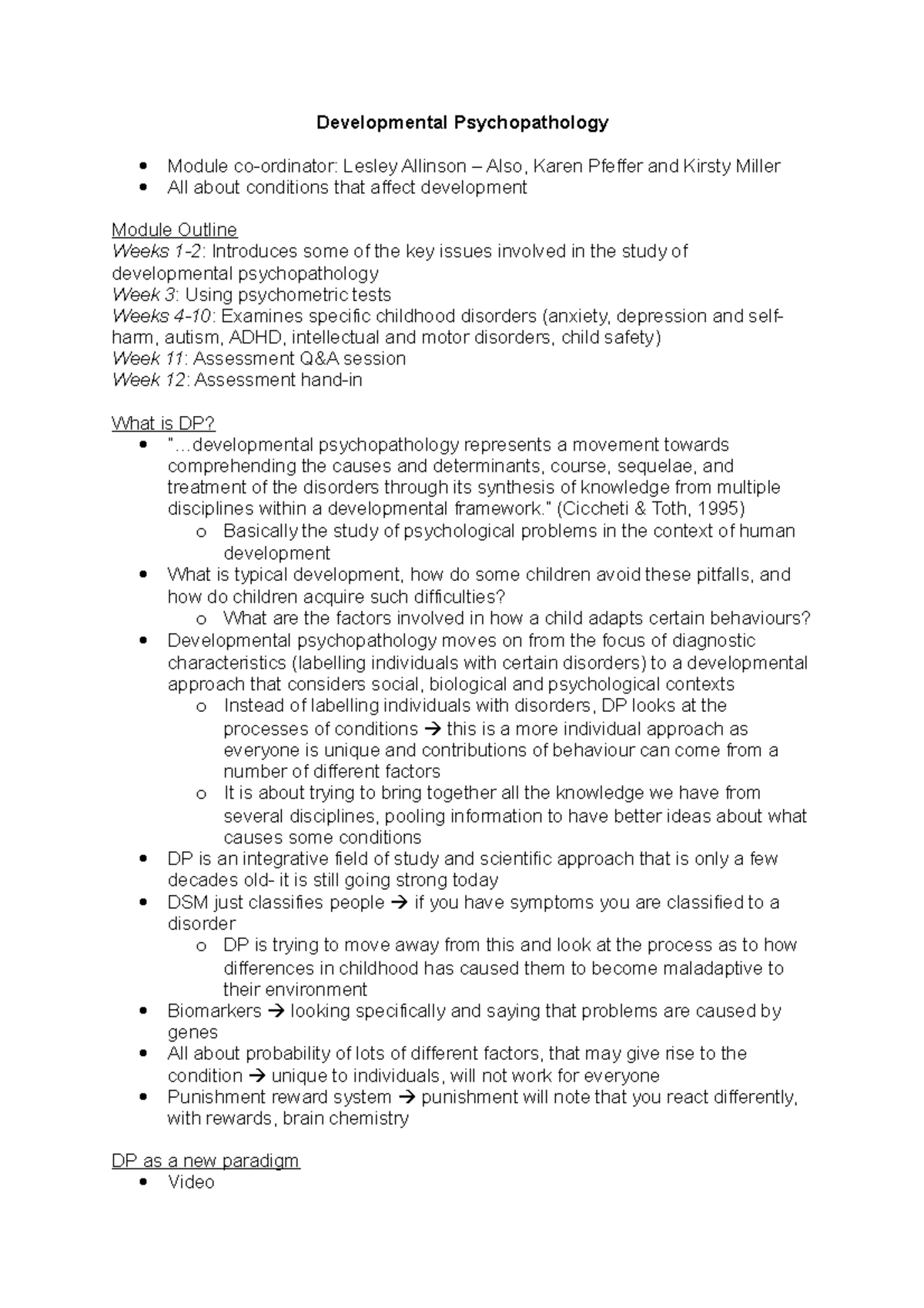 Lecture 1- Introduction - Developmental Psychopathology Module co ...