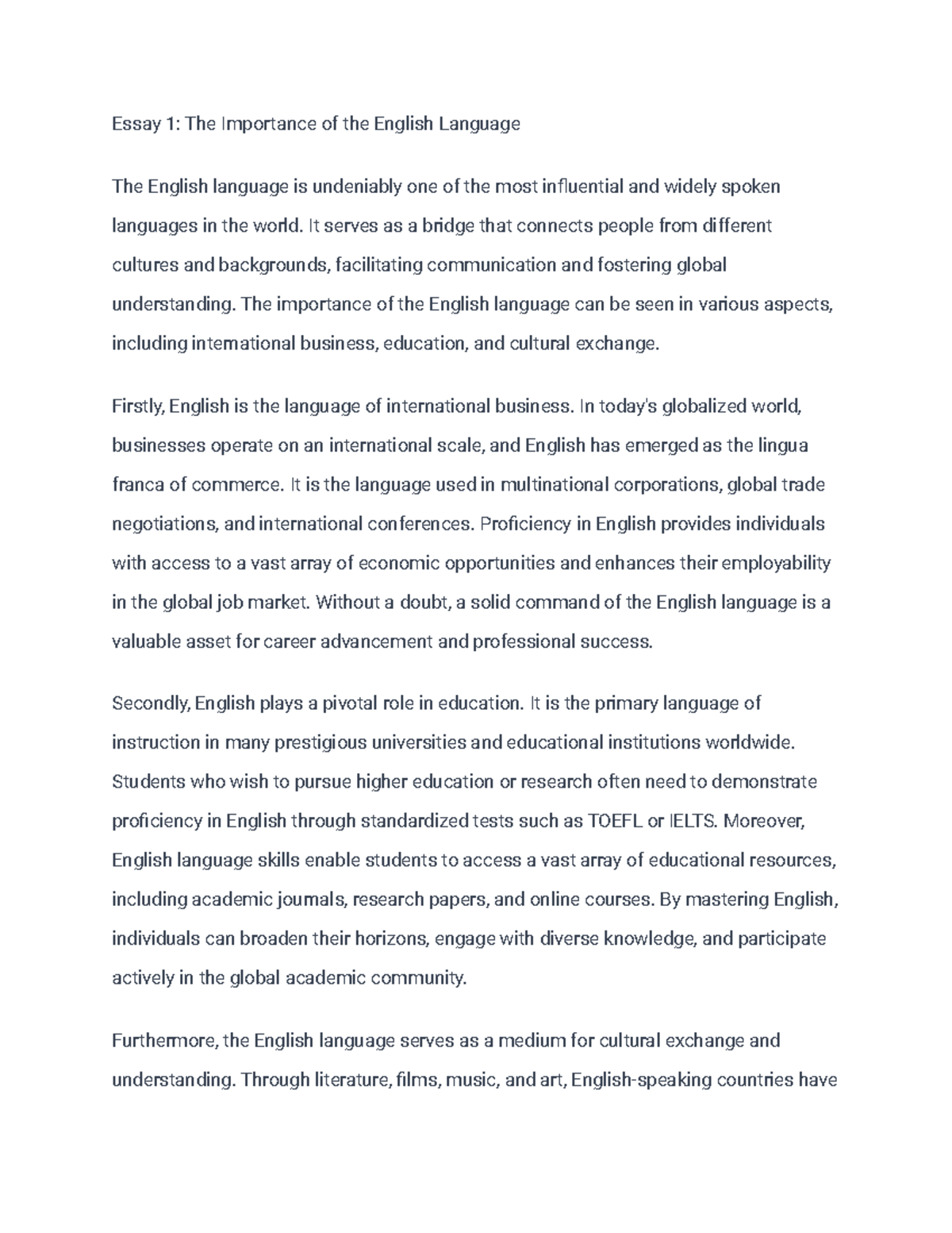 Essay On Importance of English Language in English for Classes 1-3