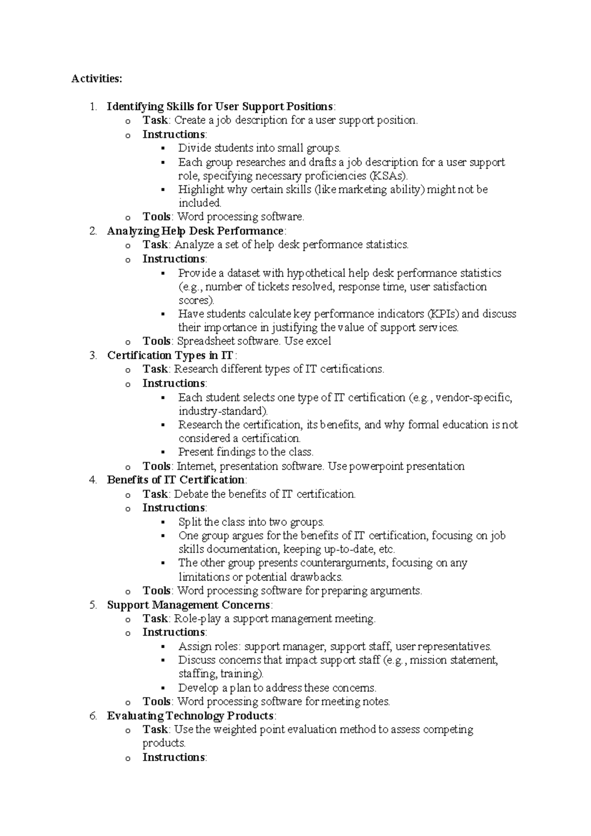 Activities - Uss125c - Activities: 1. Identifying Skills for User ...