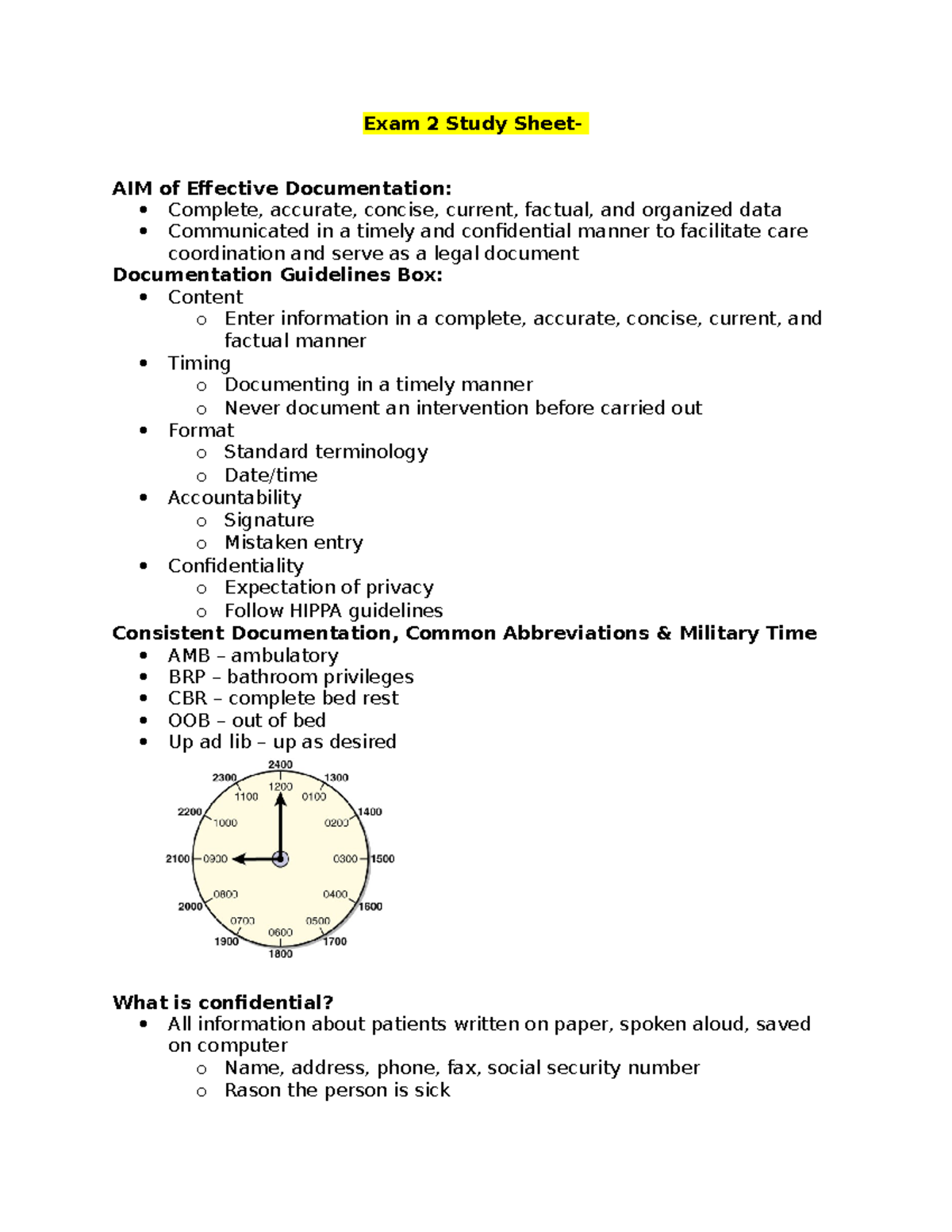 Nursing 202 Exam 2 Notes - Exam 2 Study Sheet- AIM Of Efective ...