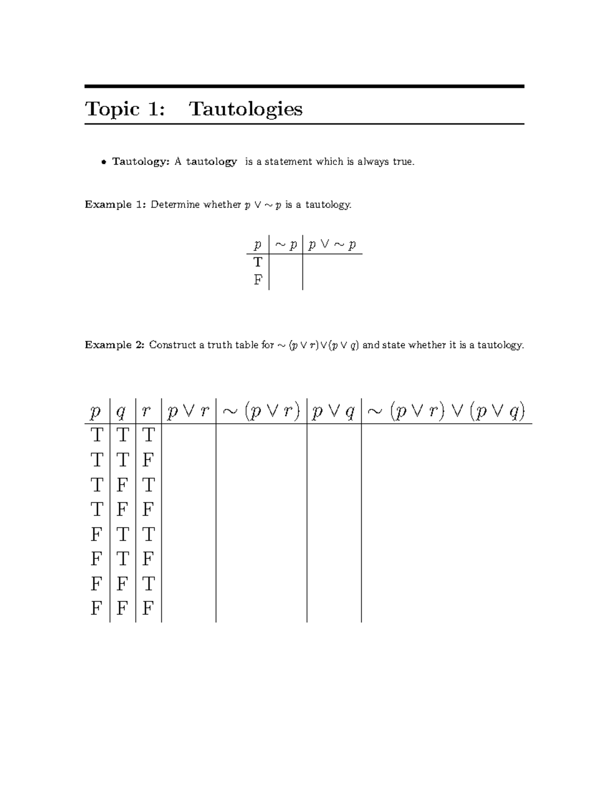 Tautologies Math Basic Mathematical Concepts I Plus Studocu