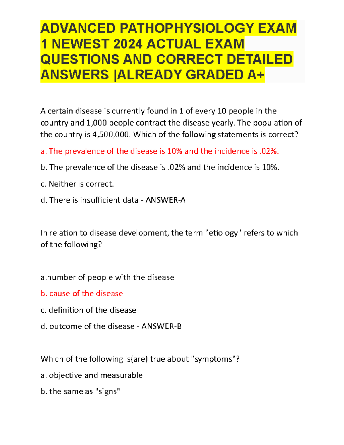 Advanced - Summary Nursing - 1 NEWEST 2024 ACTUAL EXAM QUESTIONS AND ...