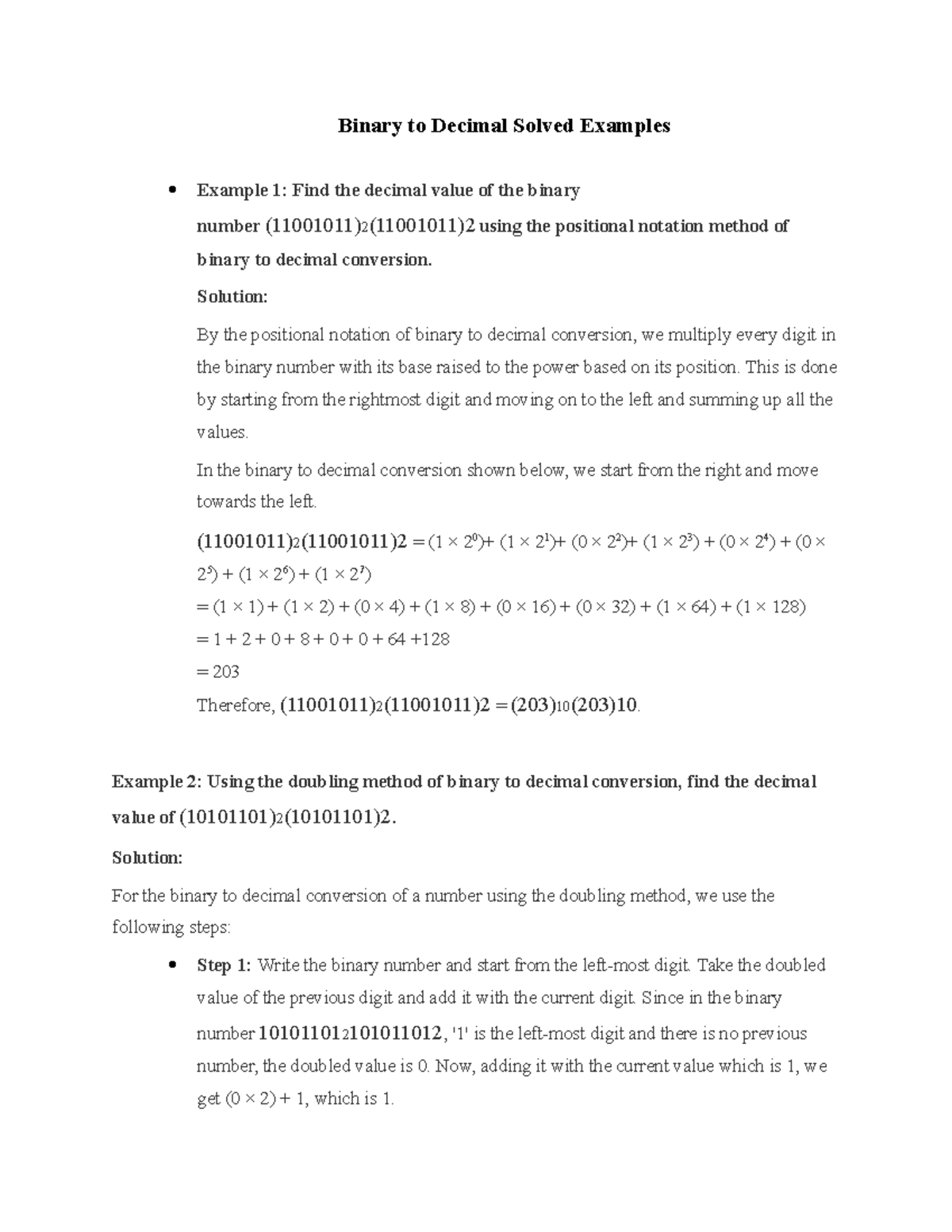 Binary to Decimal Solved Examples - Solution: By the positional ...