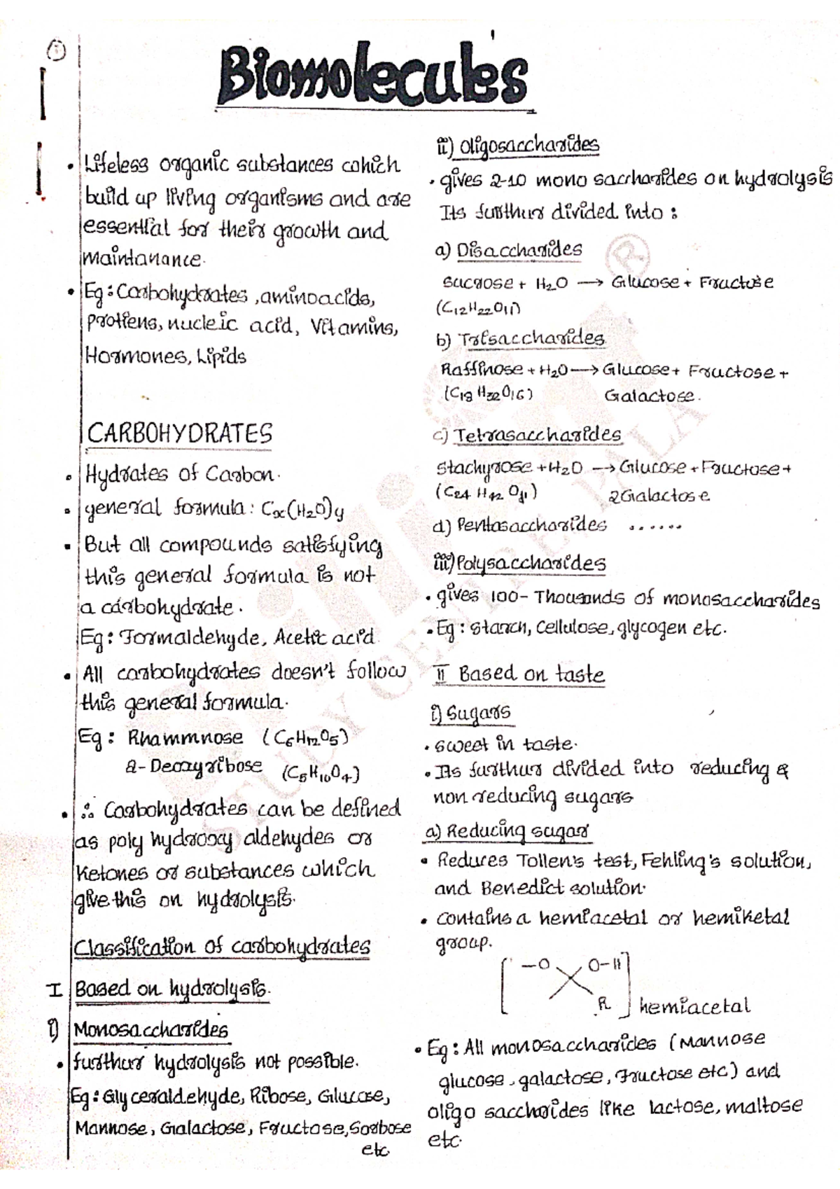 Biomolecules Lecture NOTE chemistry Studocu