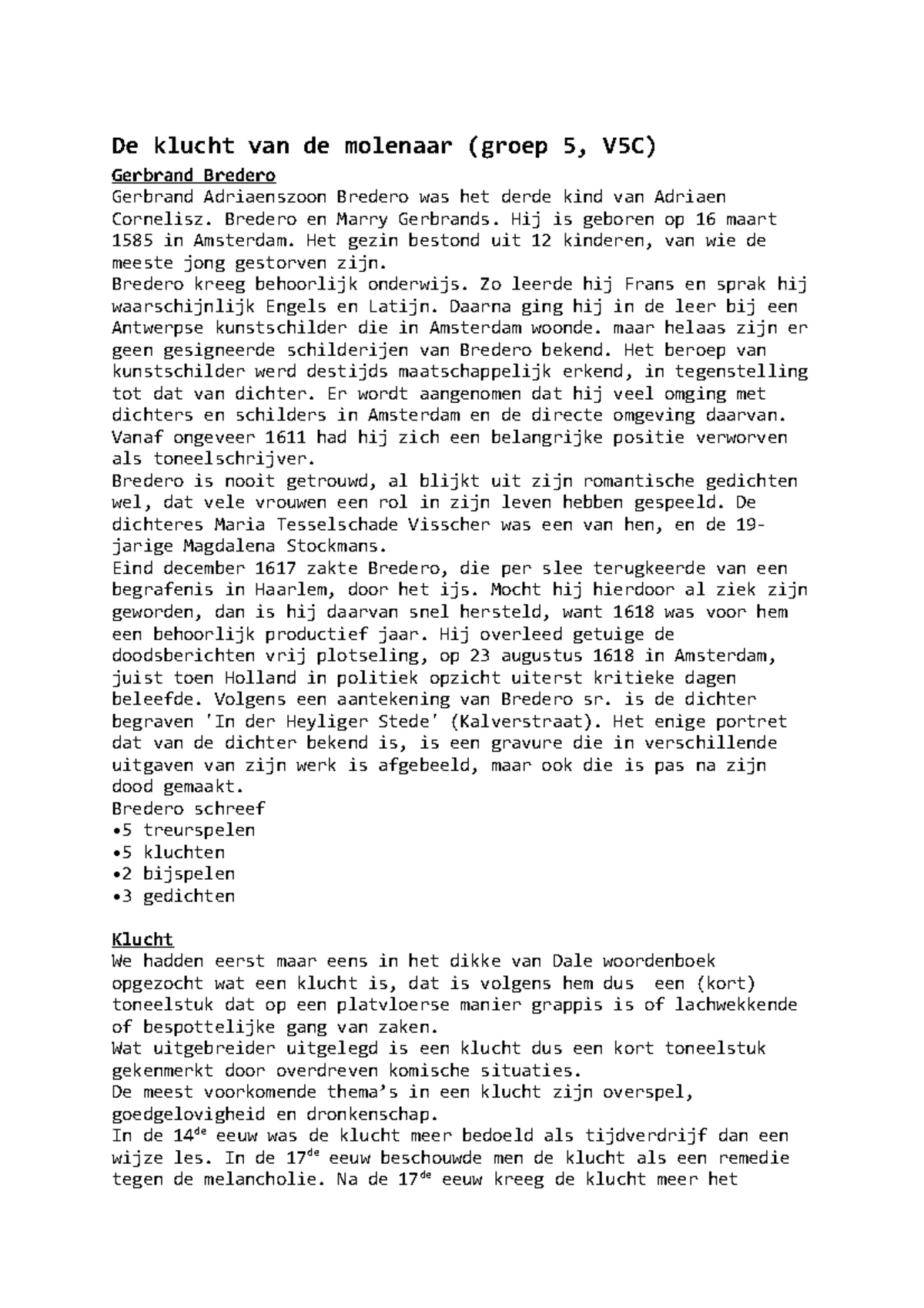 Boekanalyse De Klucht van de Molenaar De klucht van de molenaar (groep 5, V5C) Gerbrand
