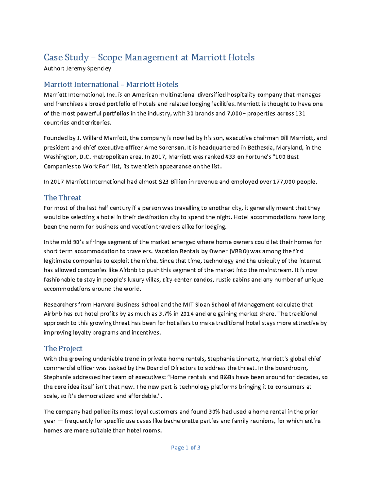 Case Study - Scope Management at Marriott Hotels 2021 - Page 1 of 3 ...