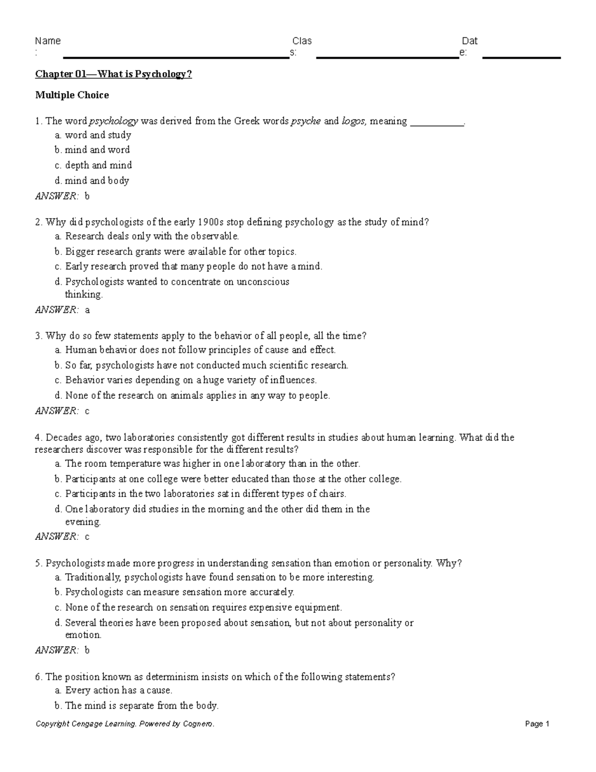 Chapter 01 What Is Psychology - Chapter 01—What Is Psychology? Multiple ...