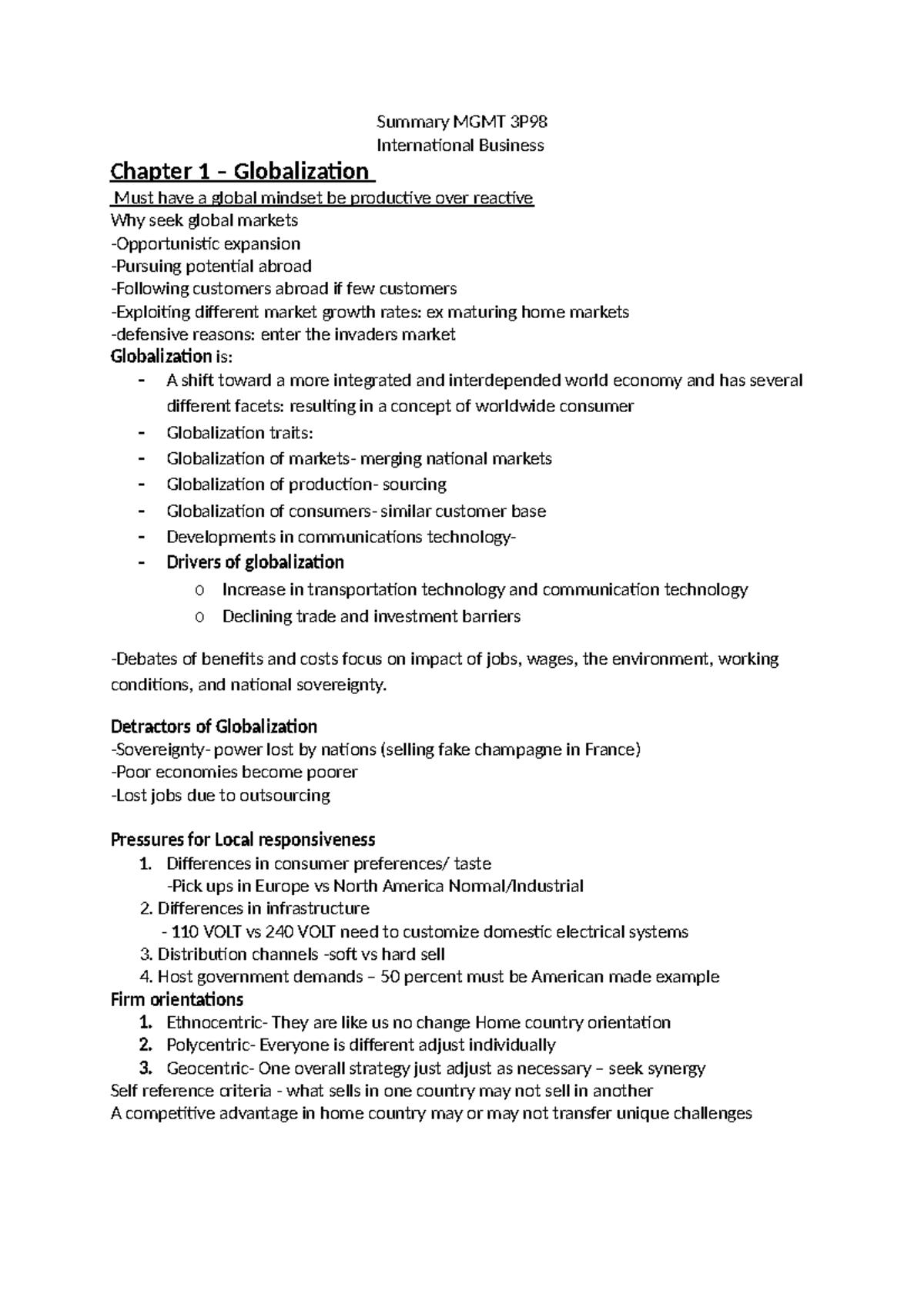 Summaries Term test Mgmt 3p98 - Summary MGMT 3P International Business ...