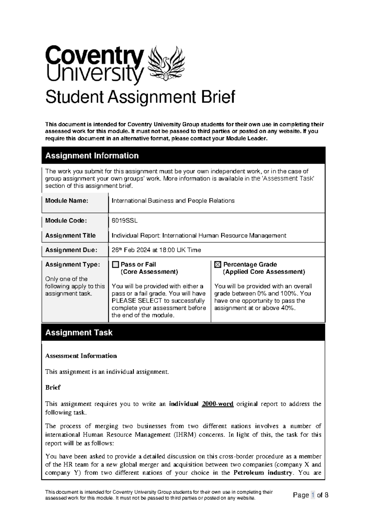 Assignment brief - This document is intended for Coventry University ...