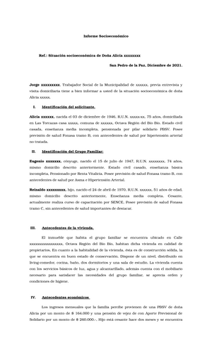 Informe Socioeconomico Tipo - Informe Socioeconómico Ref.: Situación  socioeconómica de Doña Alicia - Studocu