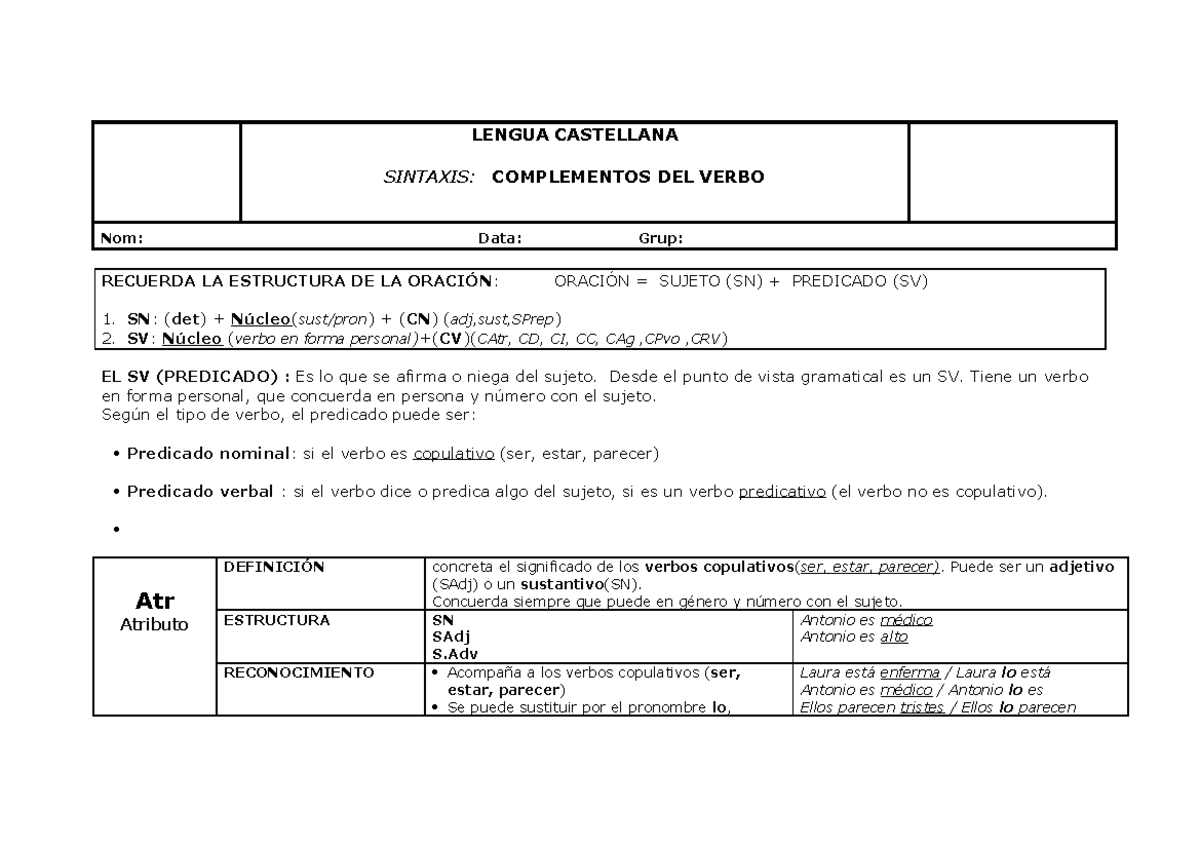 Apuntes Complementos Verbales - LENGUA CASTELLANA SINTAXIS ...