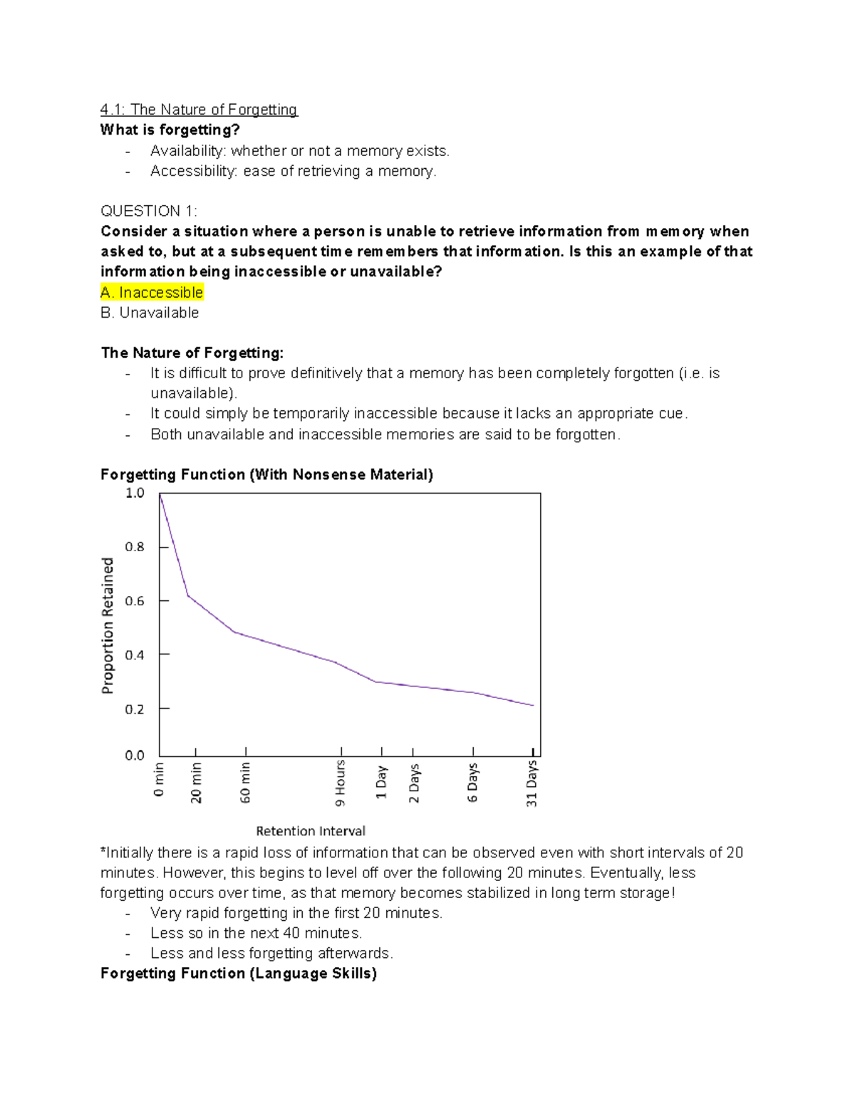Psych 248 Exam 2 notes - 4: The Nature of Forgetting What is forgetting ...