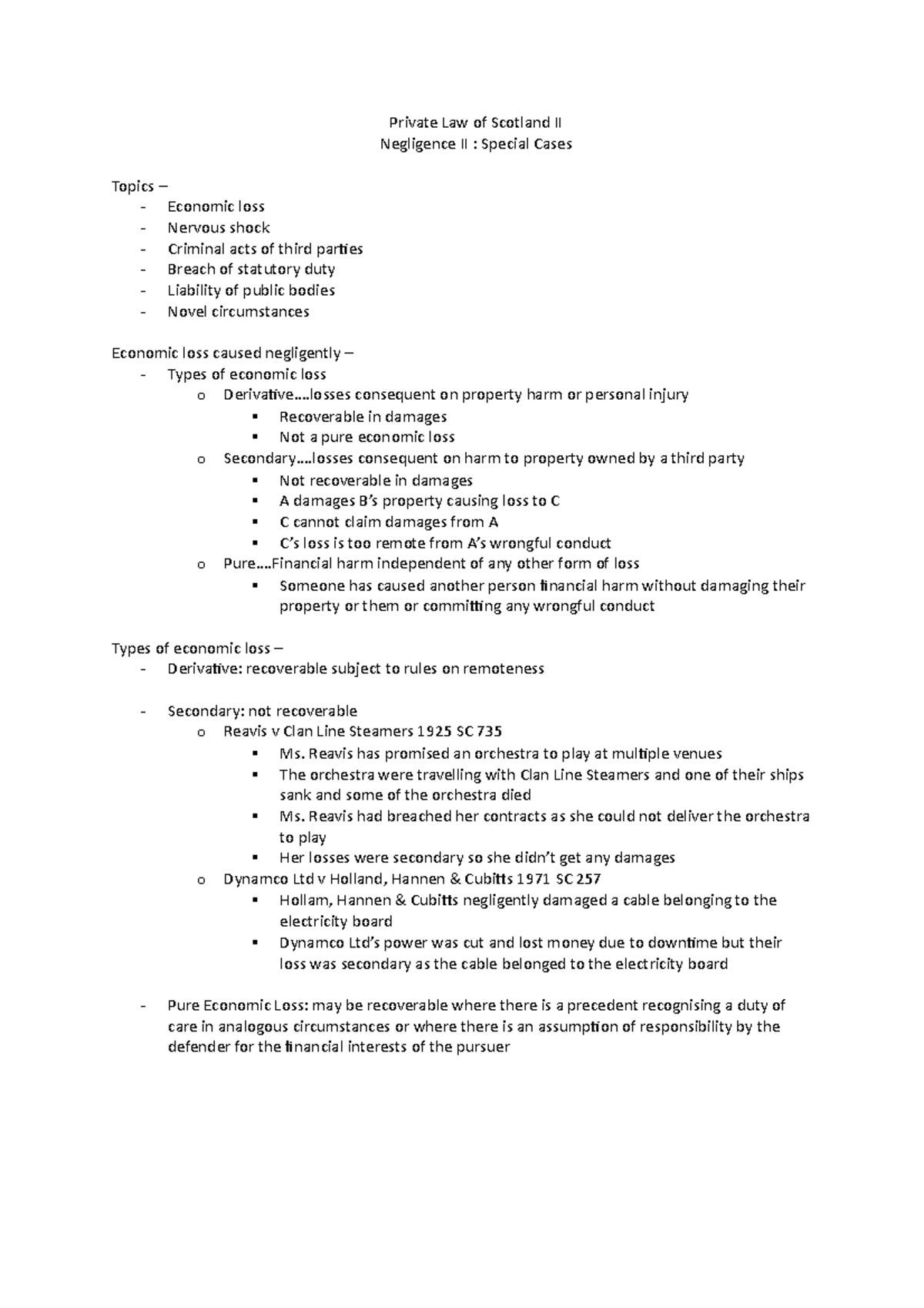Private Law of Scotland II Negligence II - .. consequent on property ...