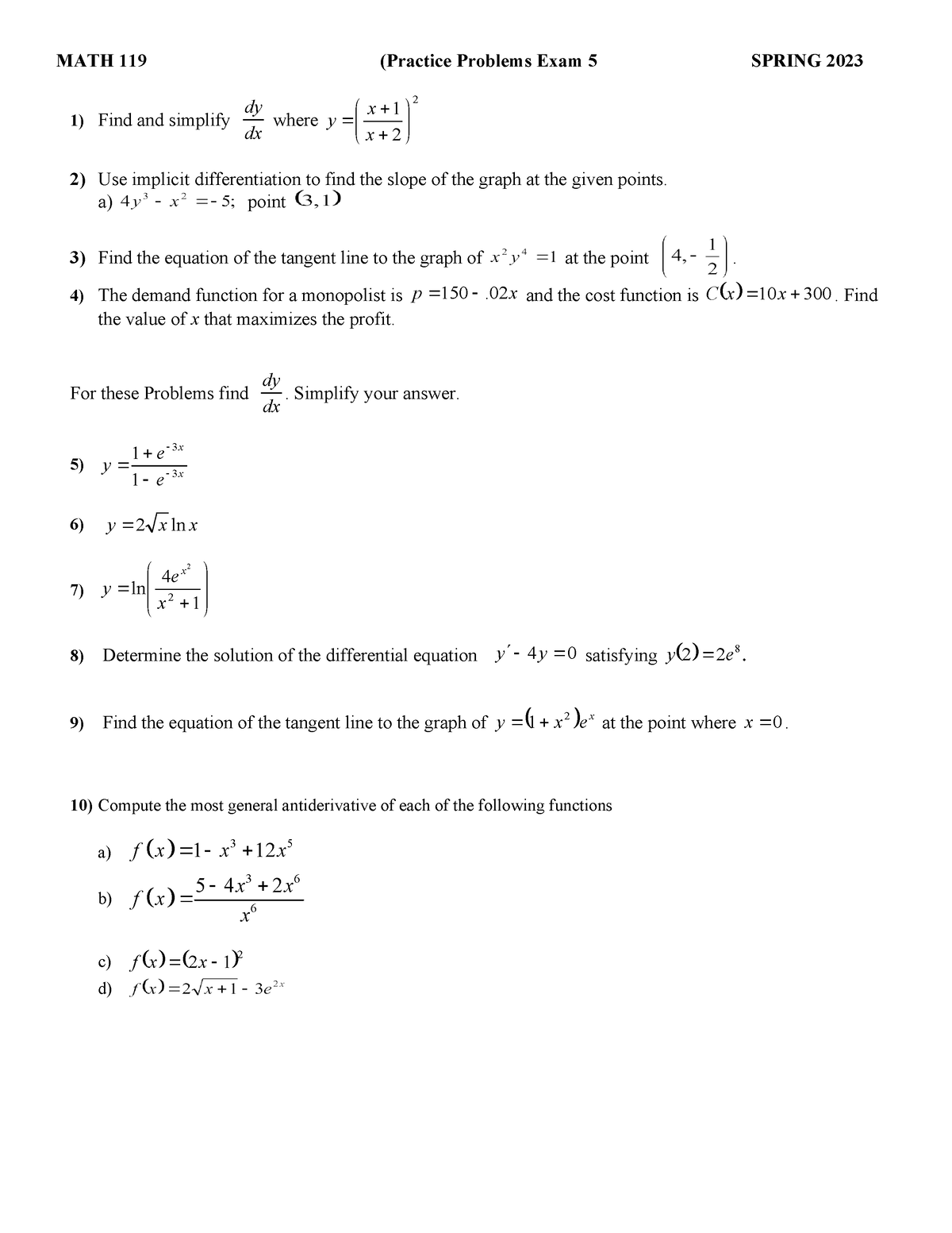 EXAM 5 Review PART 2 - notes - MATH 119 (Practice Problems Exam 5 ...