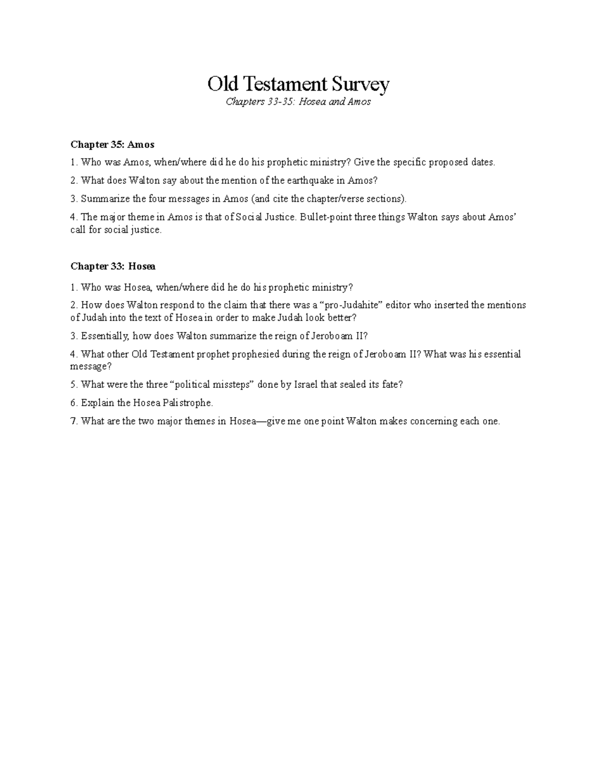Chapters 3335 HoseaAmos Study Questions Old Testament Survey