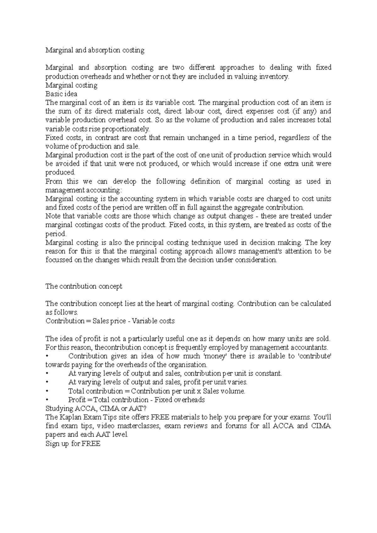 Marginal and absorption costing notes 2 - Marginal and absorption ...