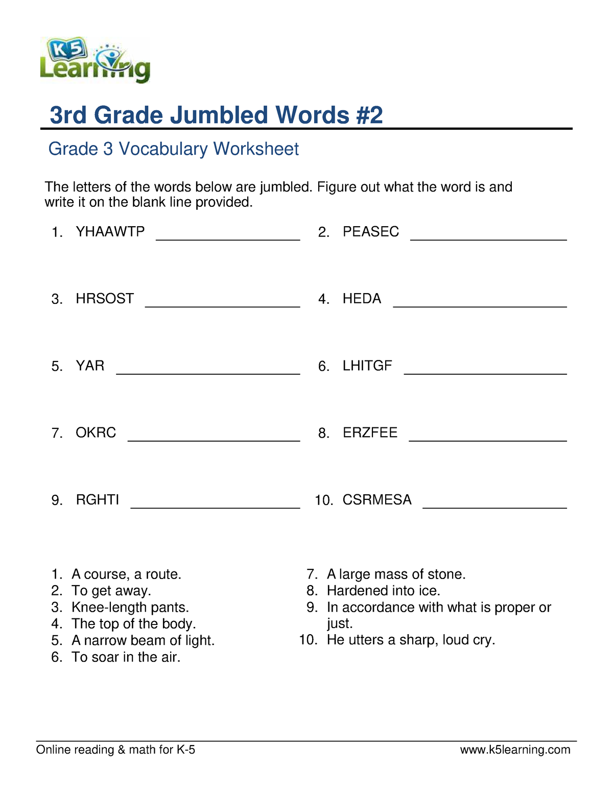 Jumble Words For Class 6 Worksheet 1 Online Reading Math For K 5 