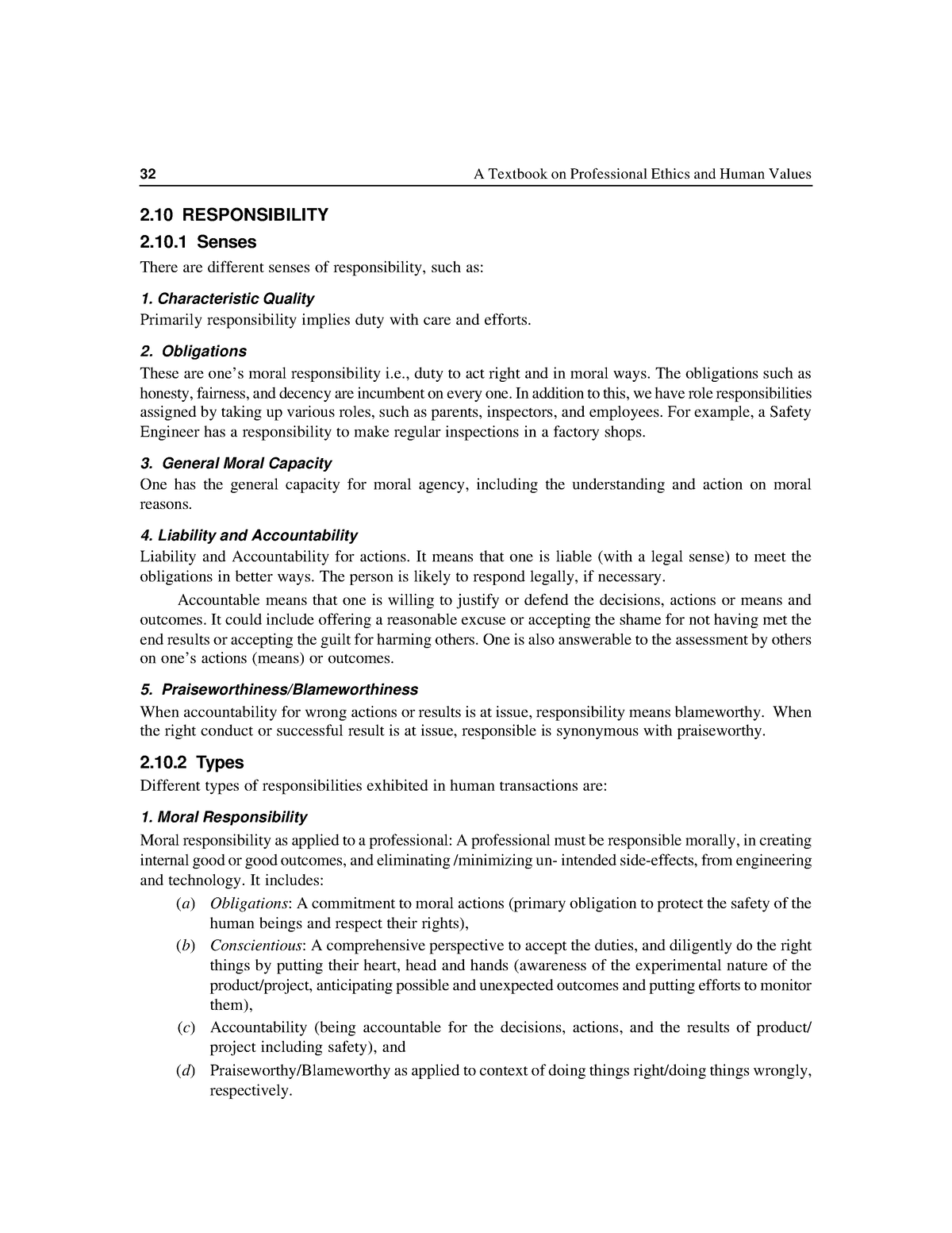 Responsibilty - Professional ethics - 32 A Textbook on Professional ...