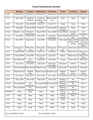 Appendix 2 Fixed Commitment Calendar Topic 3 Google Docs Studocu